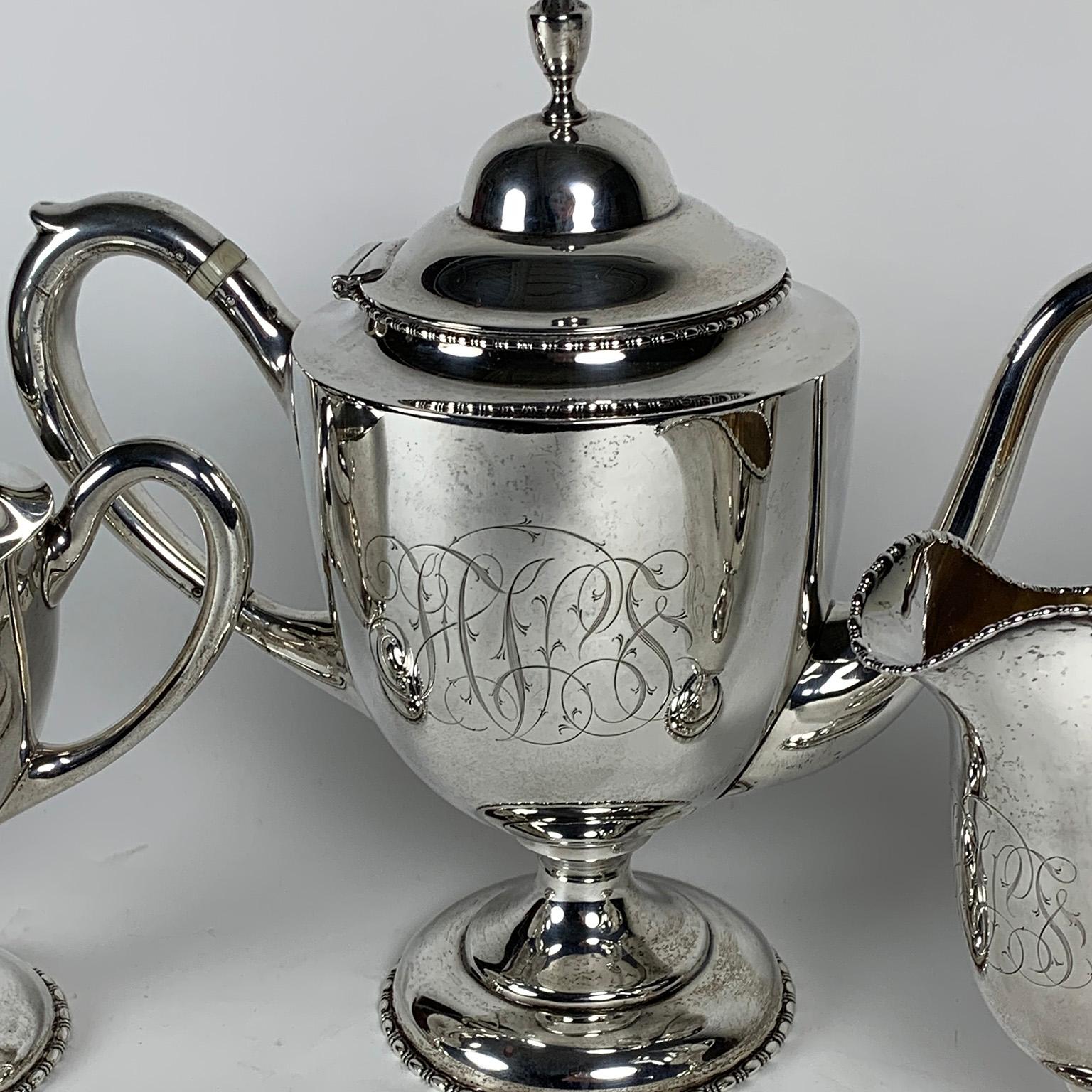 J.E. Caldwell & Co. Sterling Silver Three-Piece Tea Service In Good Condition In Concord, MA