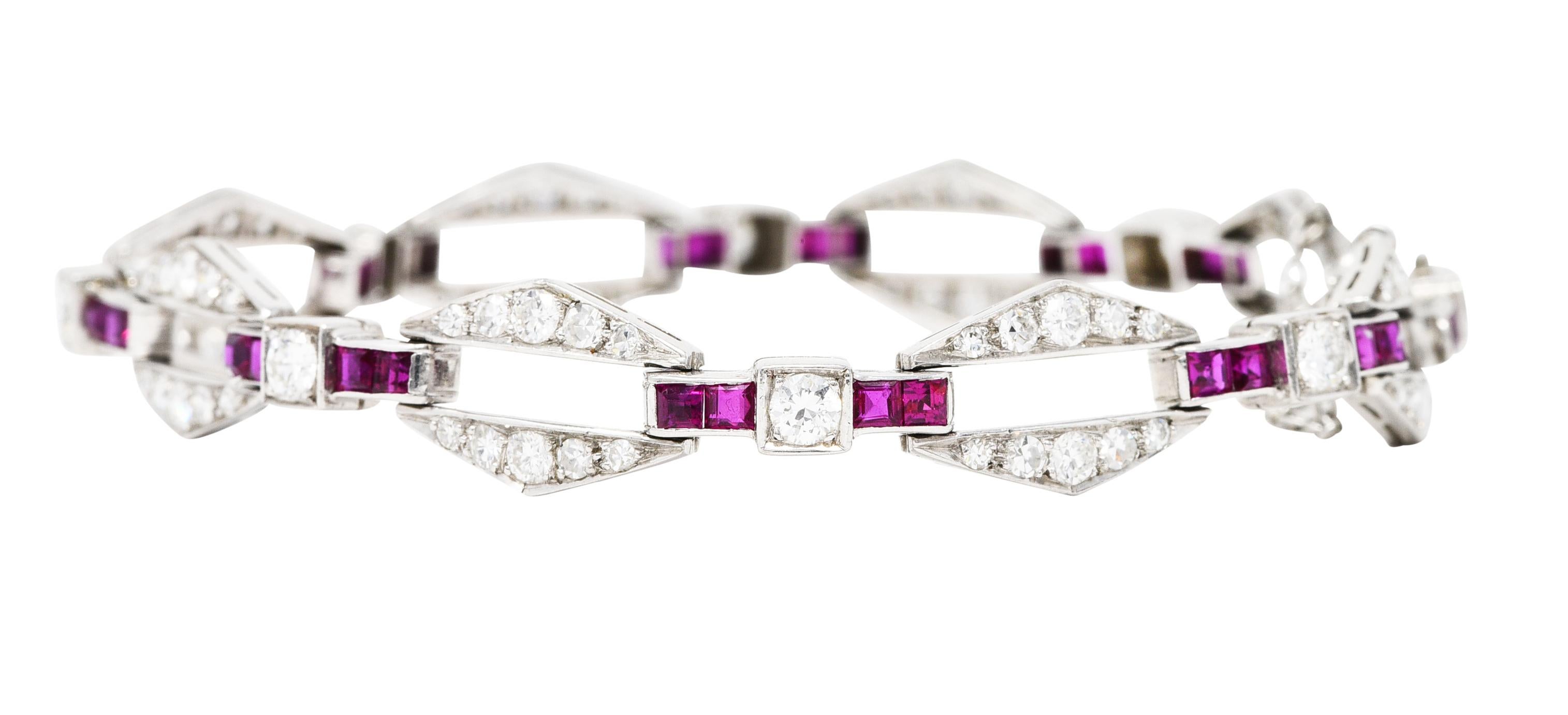 Women's or Men's J.E. Caldwell Diamond Ruby Platinum Hexagonal Link Bracelet