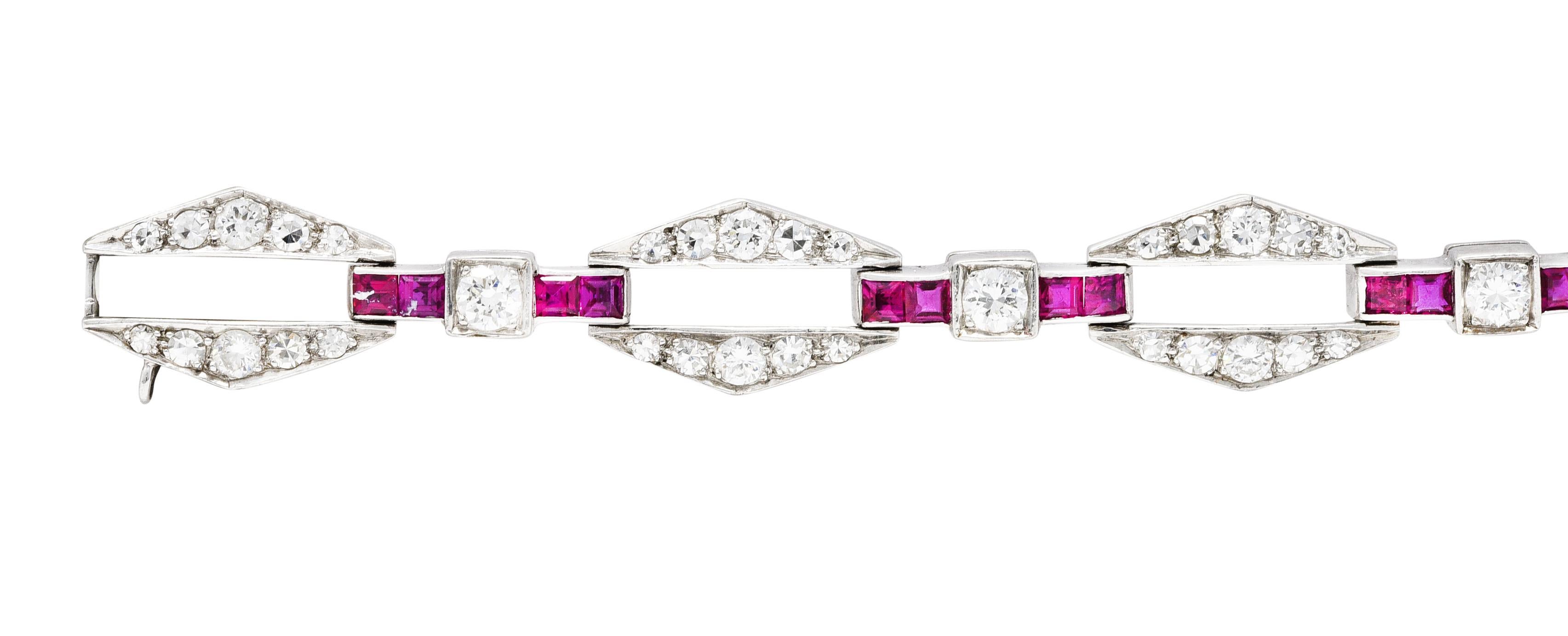 J.E. Caldwell Diamond Ruby Platinum Hexagonal Link Bracelet 2