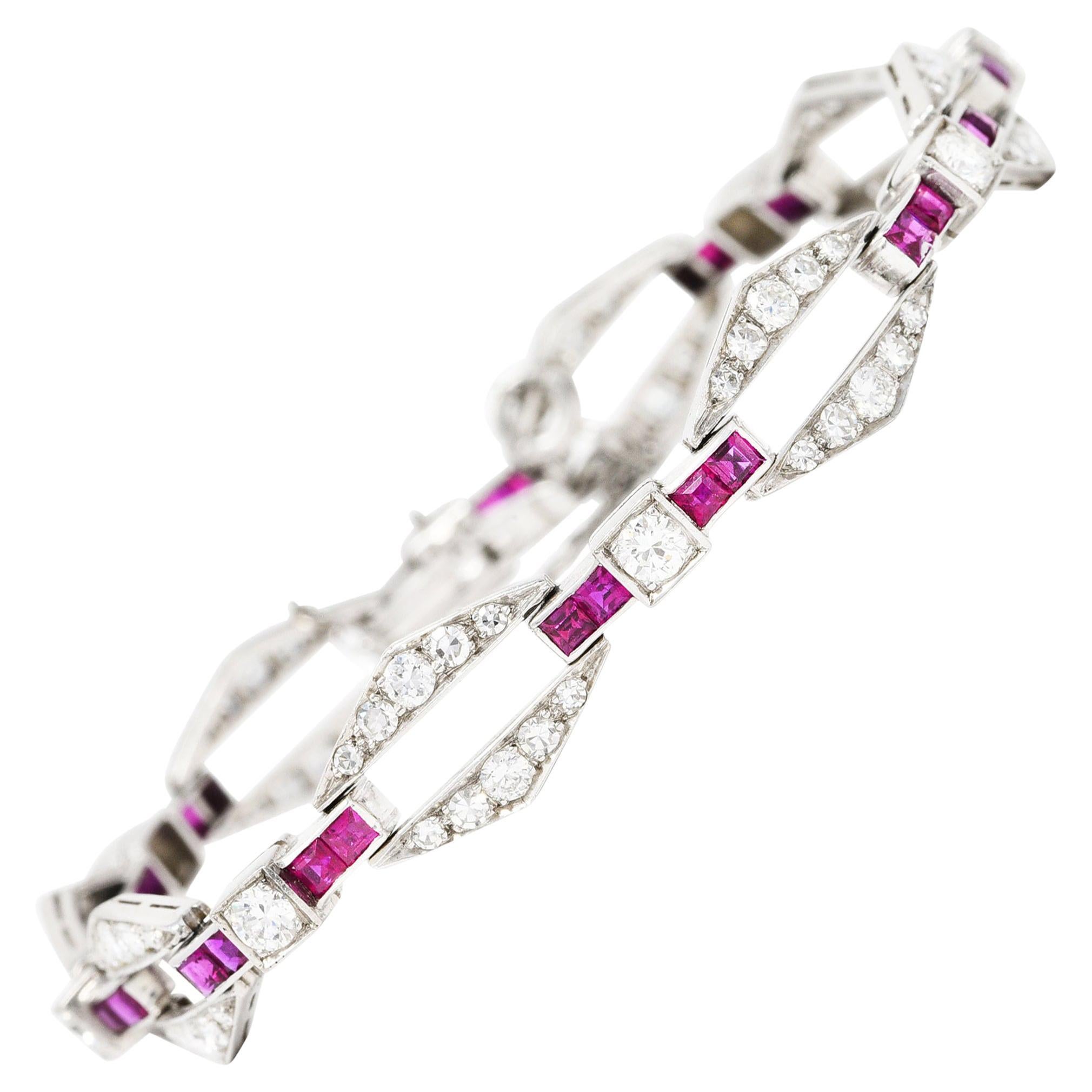 J.E. Caldwell Diamond Ruby Platinum Hexagonal Link Bracelet