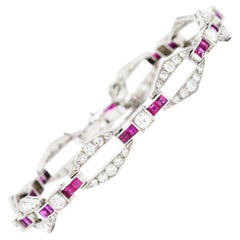 J.E. Caldwell Diamond Ruby Platinum Hexagonal Link Bracelet