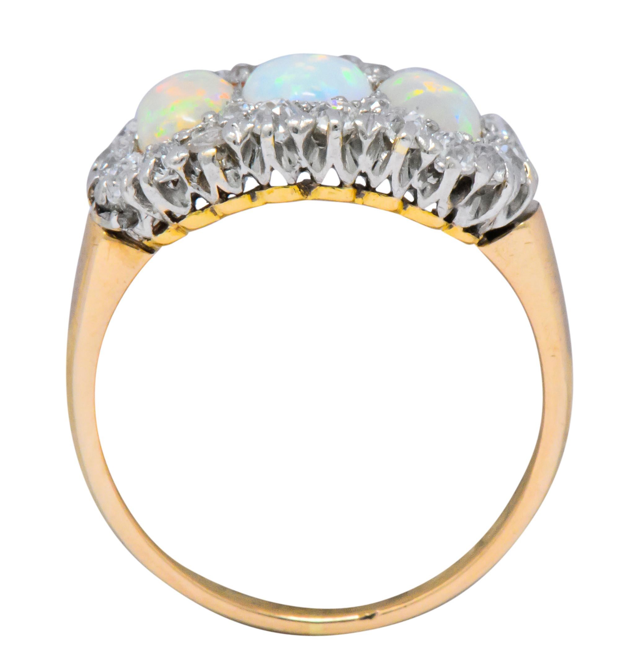 Baguette Cut J.E. Caldwell Edwardian Opal Diamond Platinum 18 Karat Gold Ring