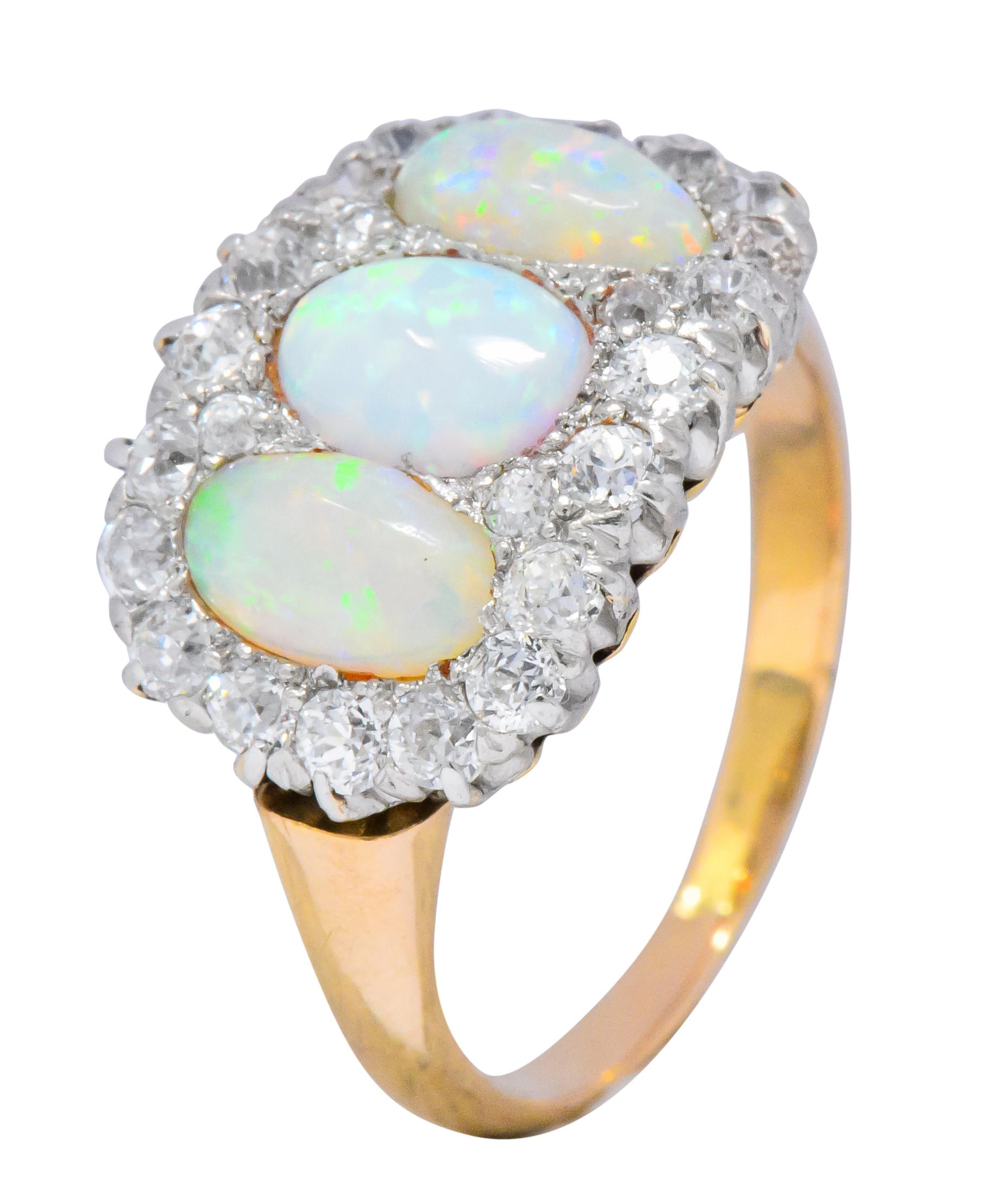 J.E. Caldwell Edwardian Opal Diamond Platinum 18 Karat Gold Ring In Excellent Condition In Philadelphia, PA