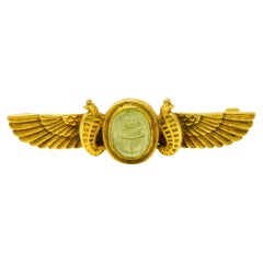 J.E. Caldwell Egyptian Revival Peridot 14 Karat Yellow Gold Winged Scarab Brooch