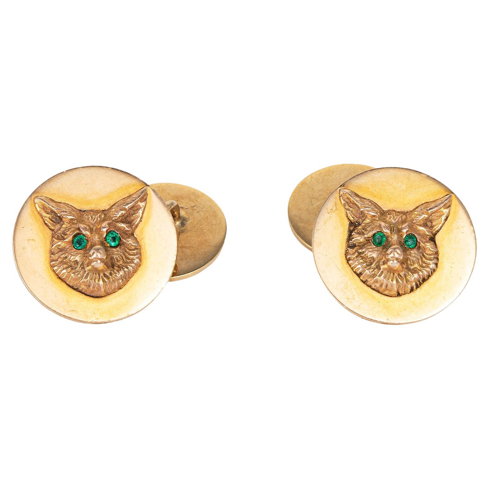 J.E. Caldwell Fox Cufflinks Vintage 14k Yellow Gold Estate Fine Animal Jewelry For Sale