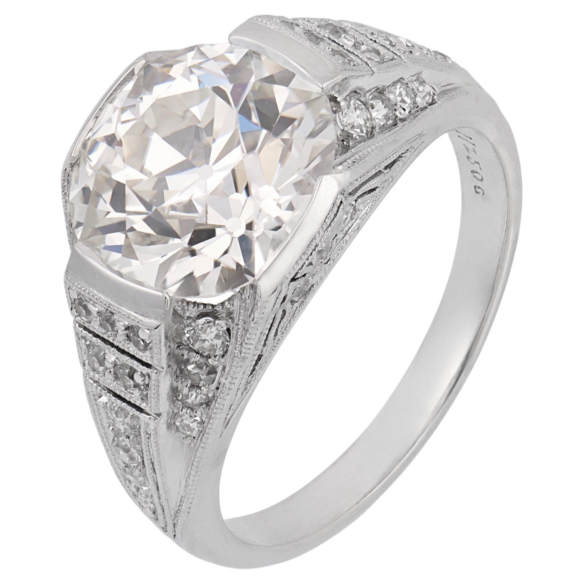 J.E. Caldwell GIA 4.02 carat old European cut diamond platinum engagement ring For Sale