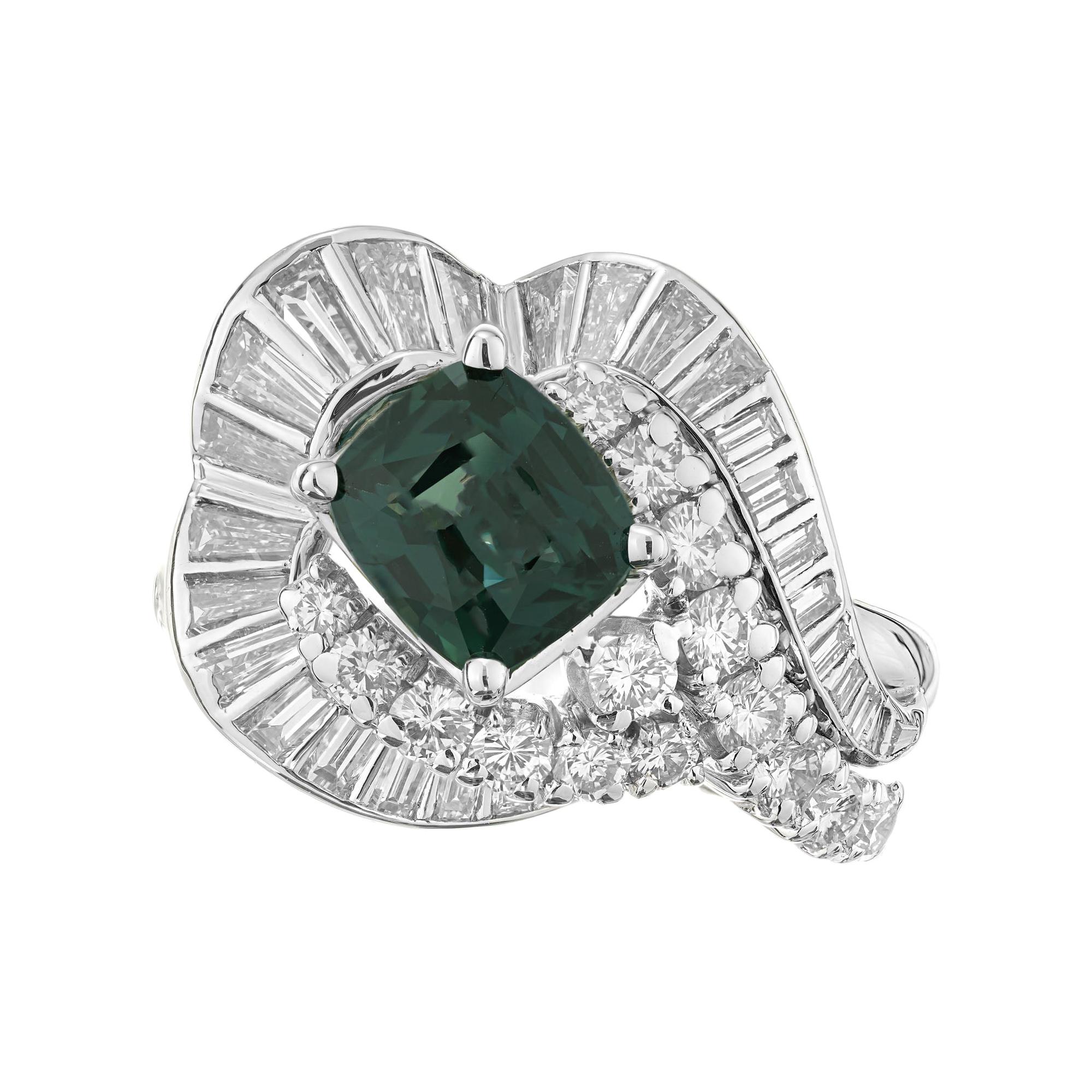 J.E. Anillo de cóctel de platino con zafiro y diamantes de 1,63 quilates Caldwell GIA