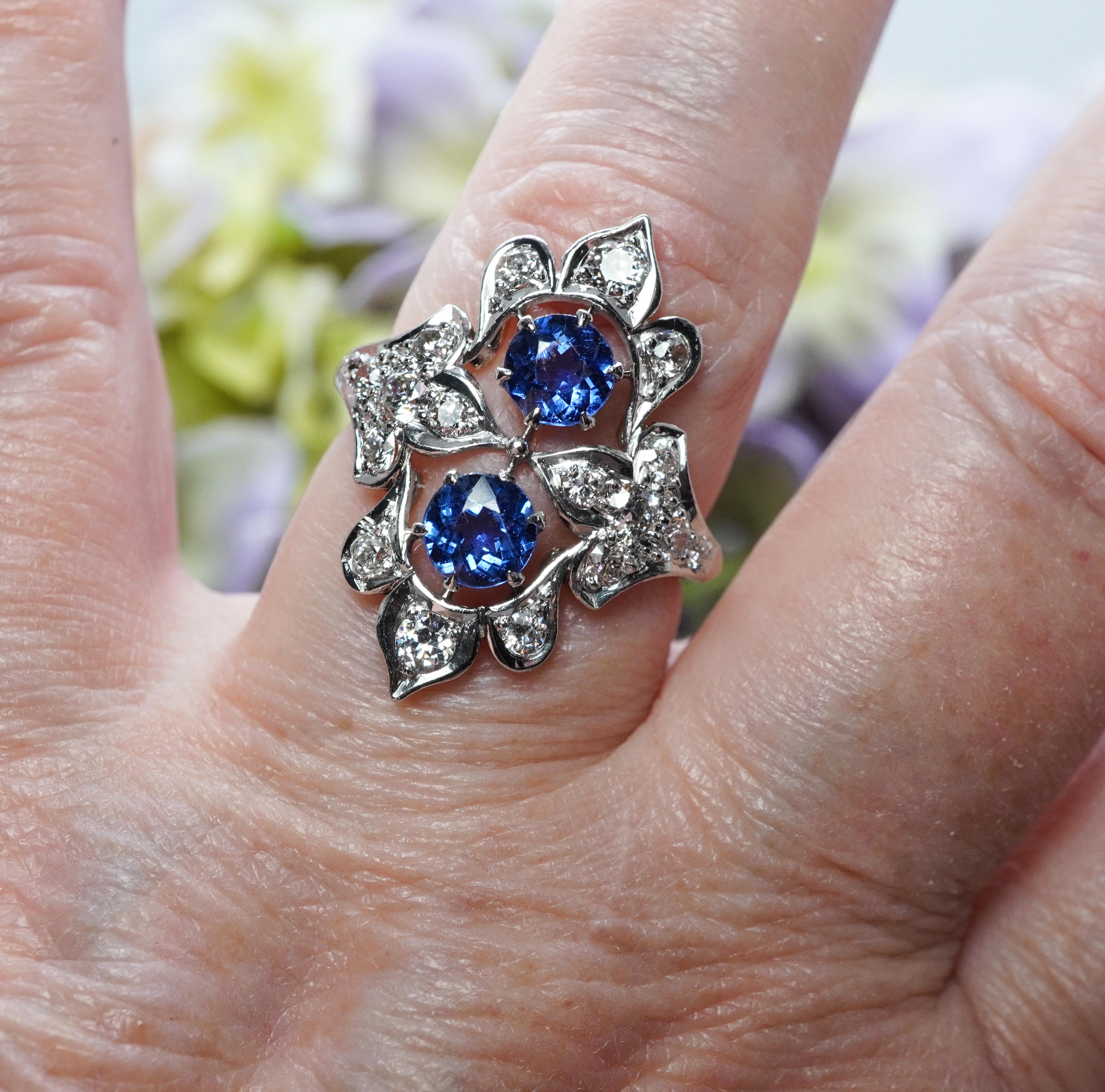 JE Caldwell JEC Édouardien saphir naturel 14 diamants européens anciens Bon état - En vente à Brambleton, US