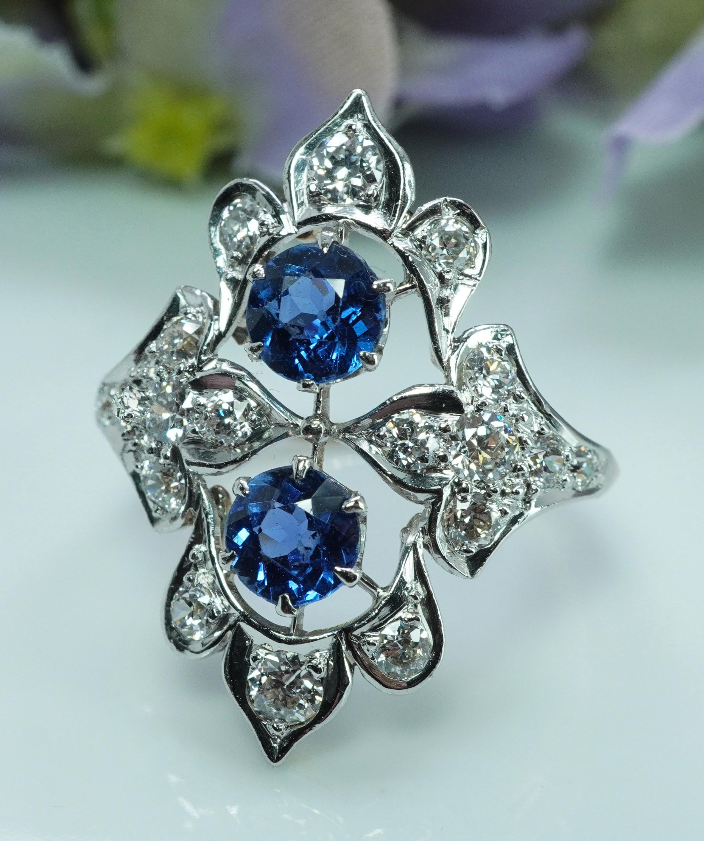 JE Caldwell JEC Édouardien saphir naturel 14 diamants européens anciens Pour femmes en vente