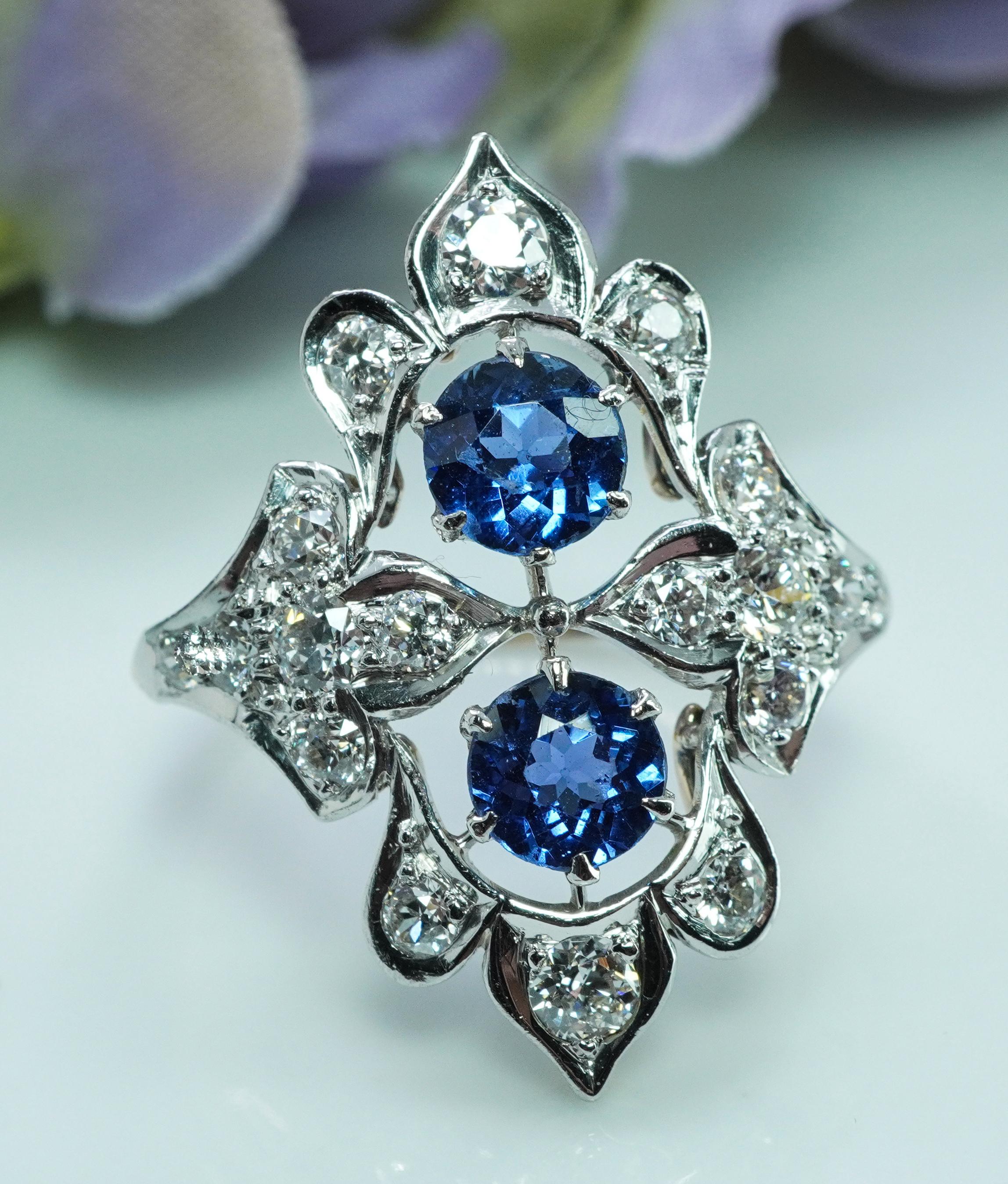 JE Caldwell JEC Édouardien saphir naturel 14 diamants européens anciens en vente 1