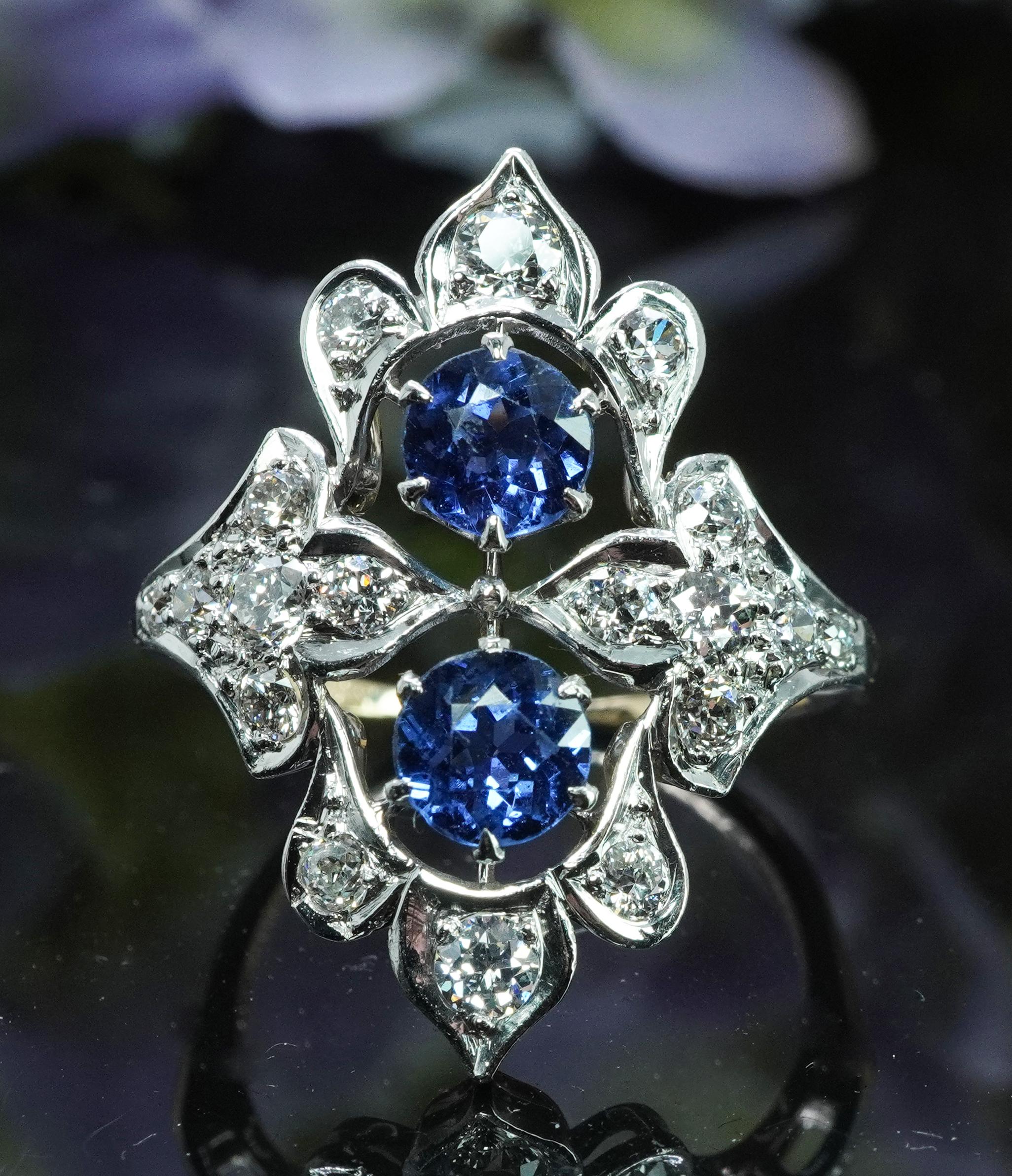 JE Caldwell JEC Édouardien saphir naturel 14 diamants européens anciens en vente 2