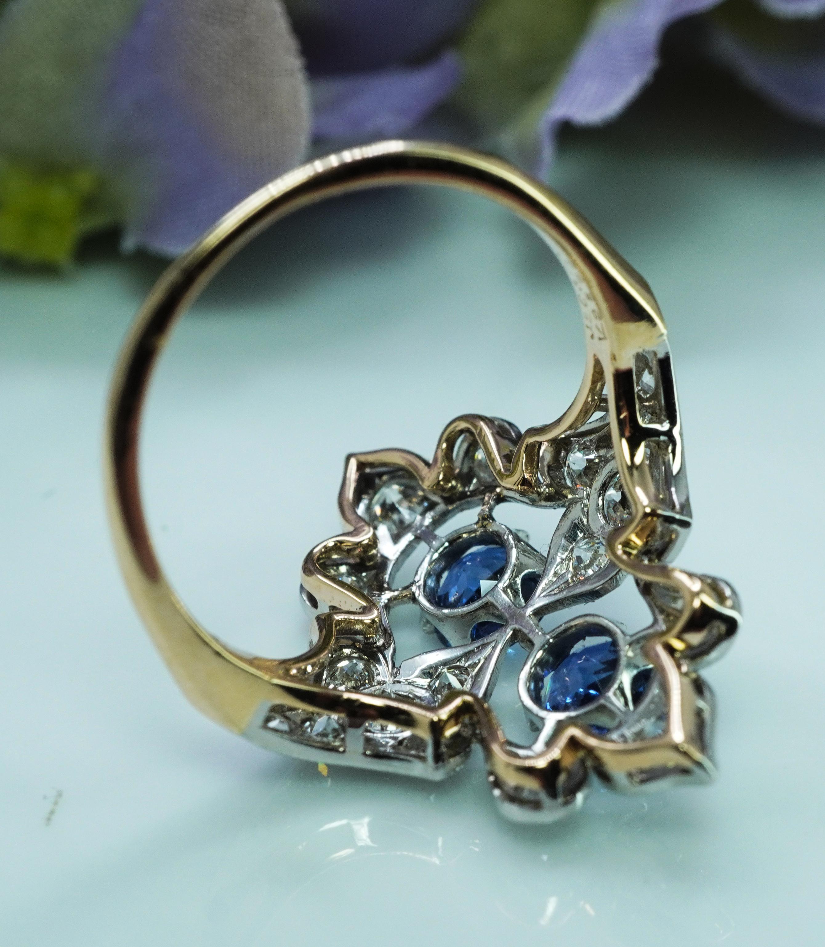 JE Caldwell JEC Édouardien saphir naturel 14 diamants européens anciens en vente 3