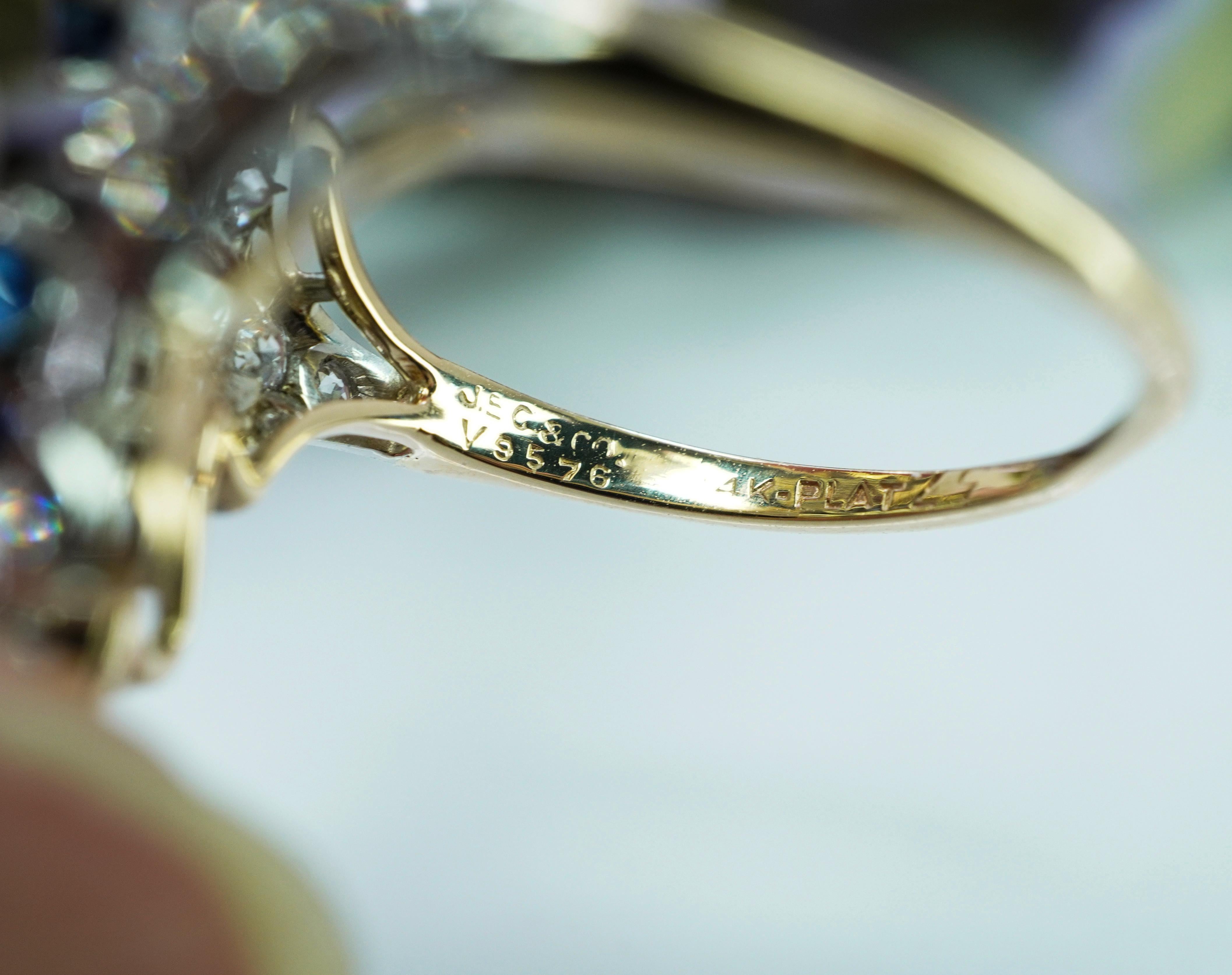 JE Caldwell JEC Édouardien saphir naturel 14 diamants européens anciens en vente 4