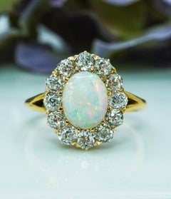 JE Caldwell JEC Vintage Opal Old European Diamond Ring 18K Gold Antique J.E.C