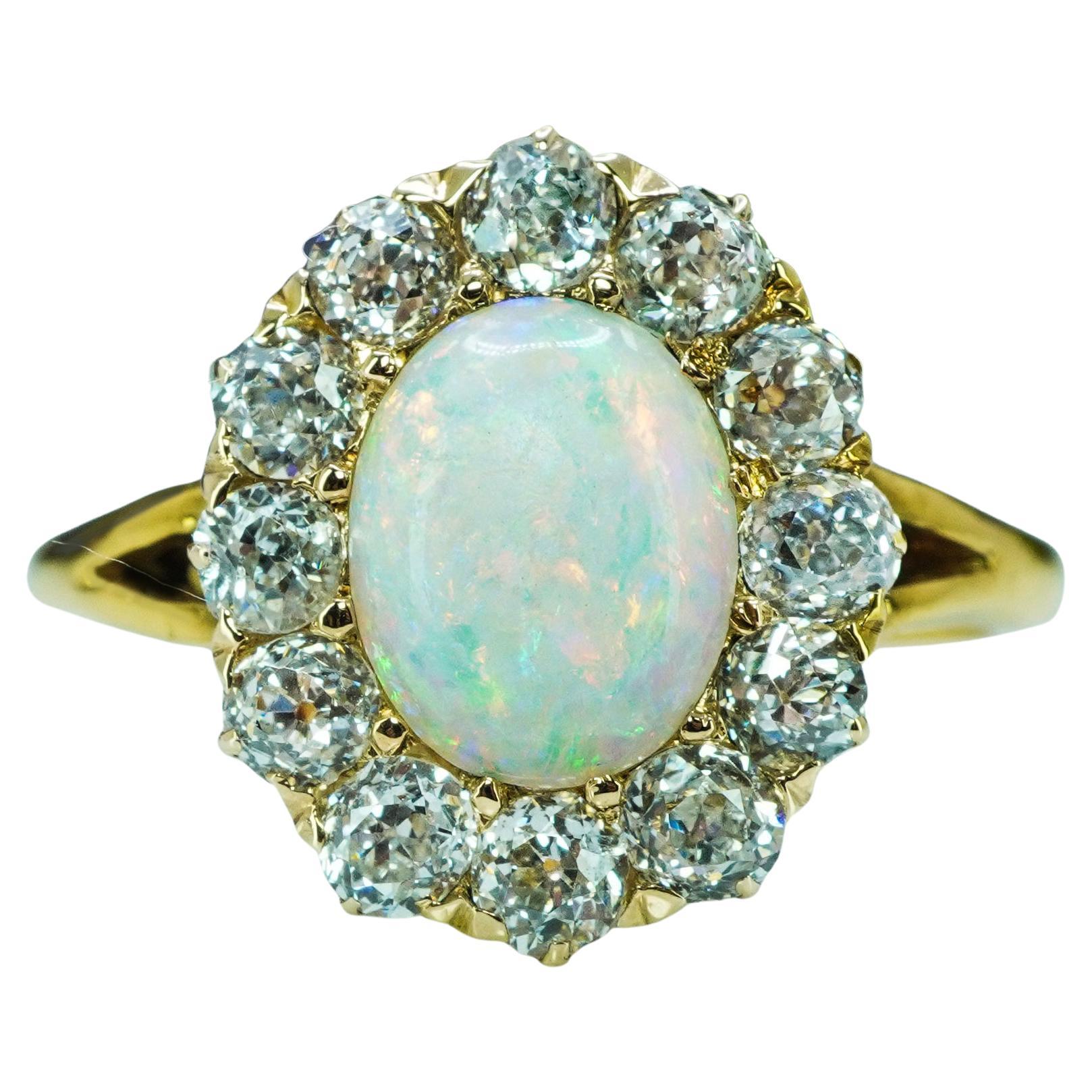 JE Caldwell JEC Vintage Opal Old European Diamond Ring 18K Gold Antique J.E.C.