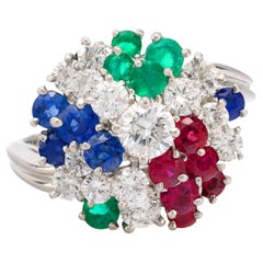J.E. Caldwell platinum diamond sapphire ruby emerald cluster ring