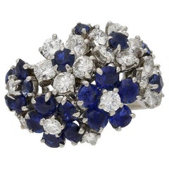 J.E. Caldwell Sapphire and Diamond Flower Ring, American, circa 1950