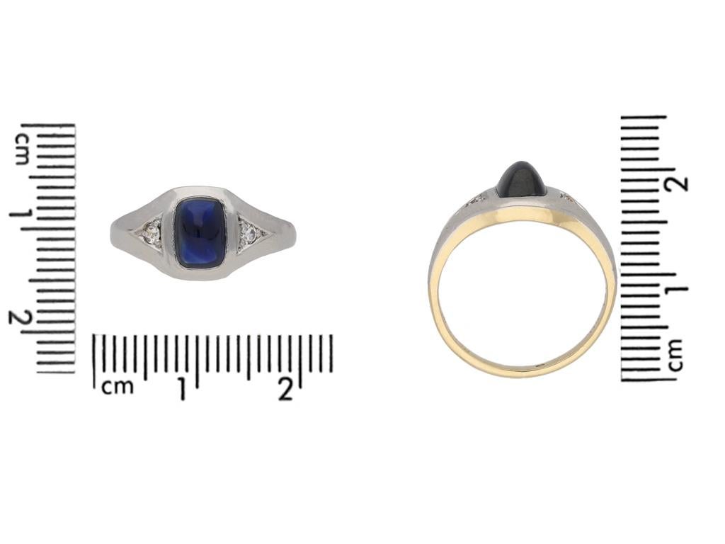 Cabochon J.E. Caldwell sapphire and diamond three stone ring, American, circa 1910. For Sale