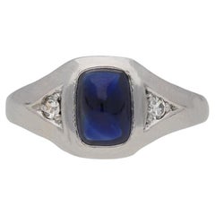 Used J.E. Caldwell sapphire and diamond three stone ring, American, circa 1910.