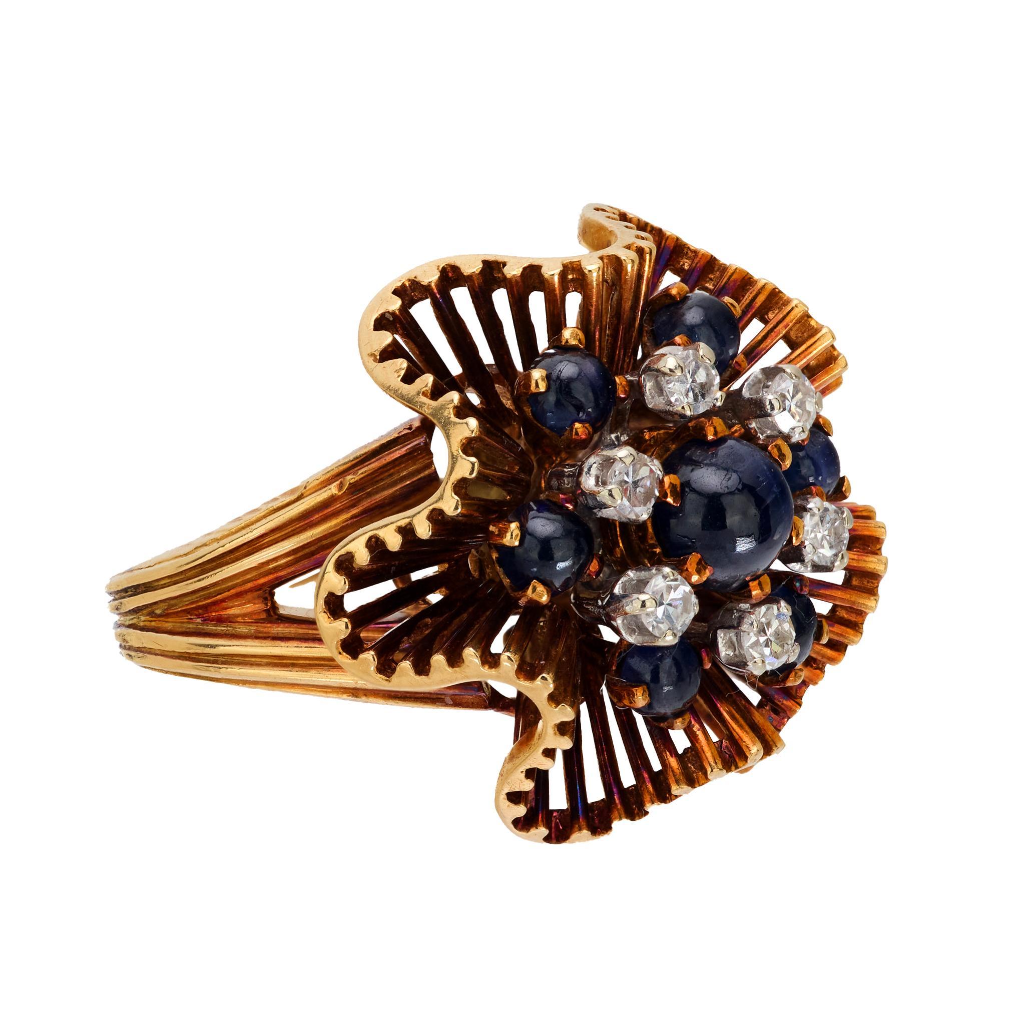 Cabochon JE Caldwell sapphire diamond 18k yellow gold cocktail ring