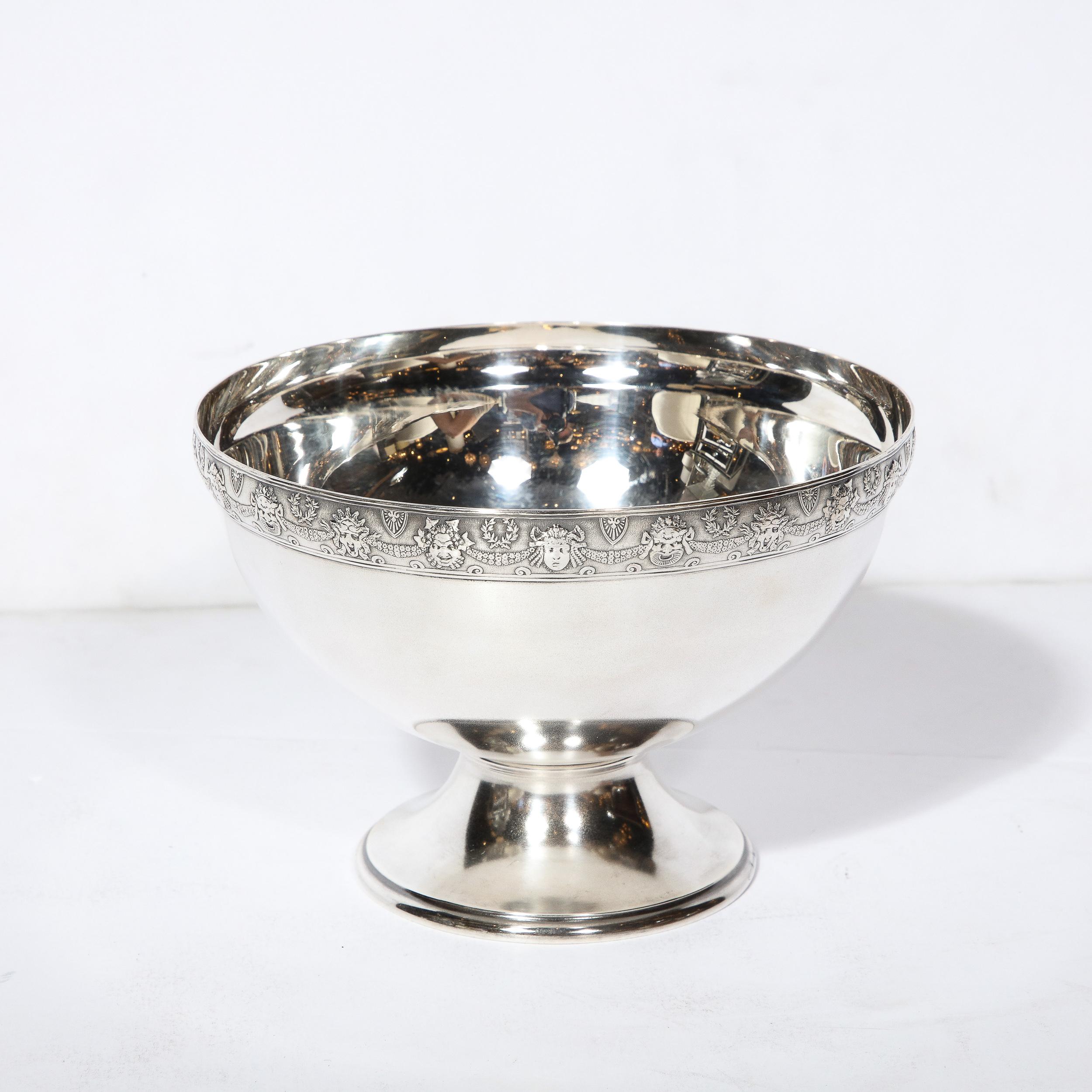 Mid-20th Century J.E. Caldwell Sterling Silver Art Deco Serving Bowl w/ Mythical Portrait Motif  For Sale