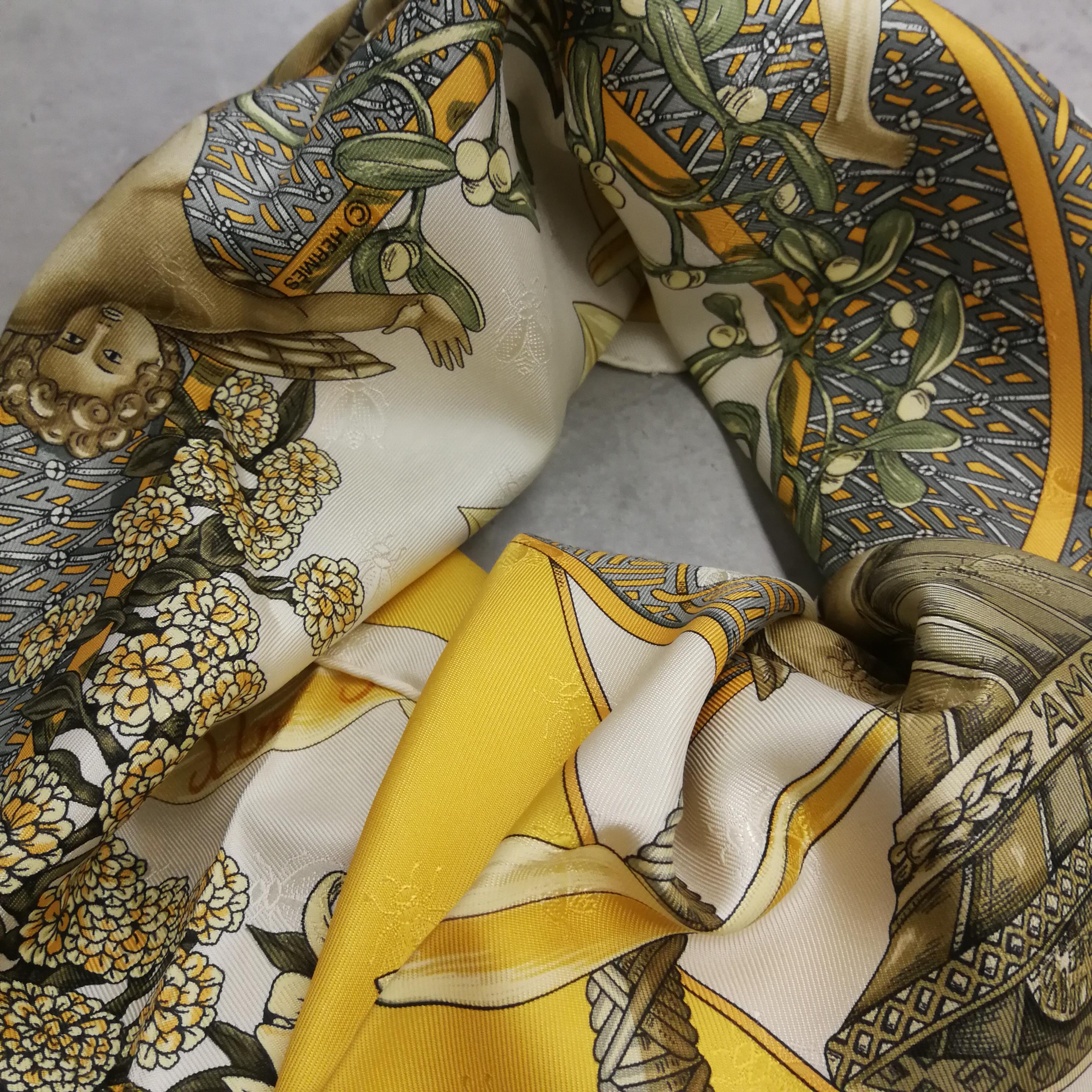  'Je T' Aime Un Peu....Beaucoup....Passionement' yellow silk scarf, Hermes, 1998 4