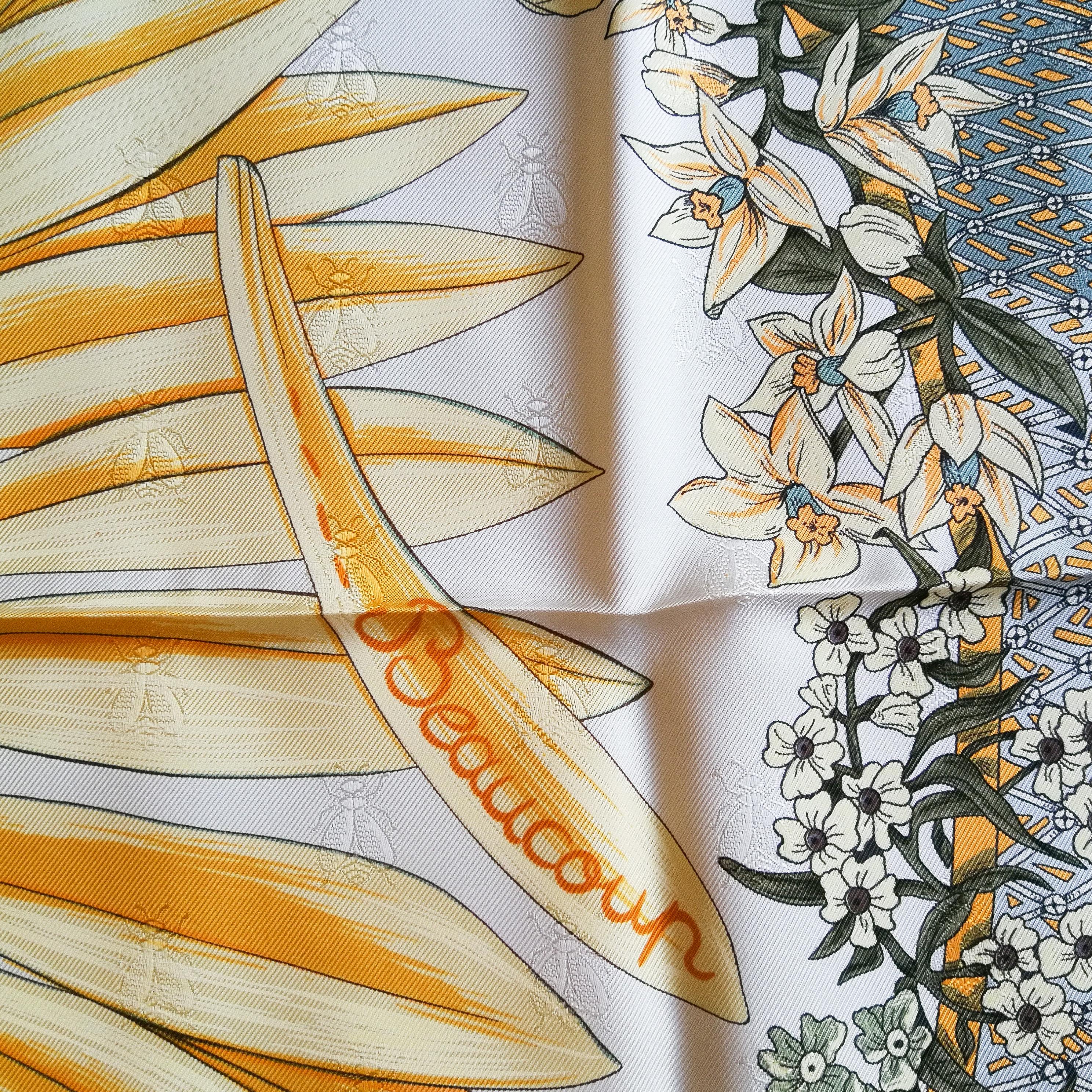  'Je T' Aime Un Peu....Beaucoup....Passionement' yellow silk scarf, Hermes, 1998 In Excellent Condition In Greyabbey, County Down