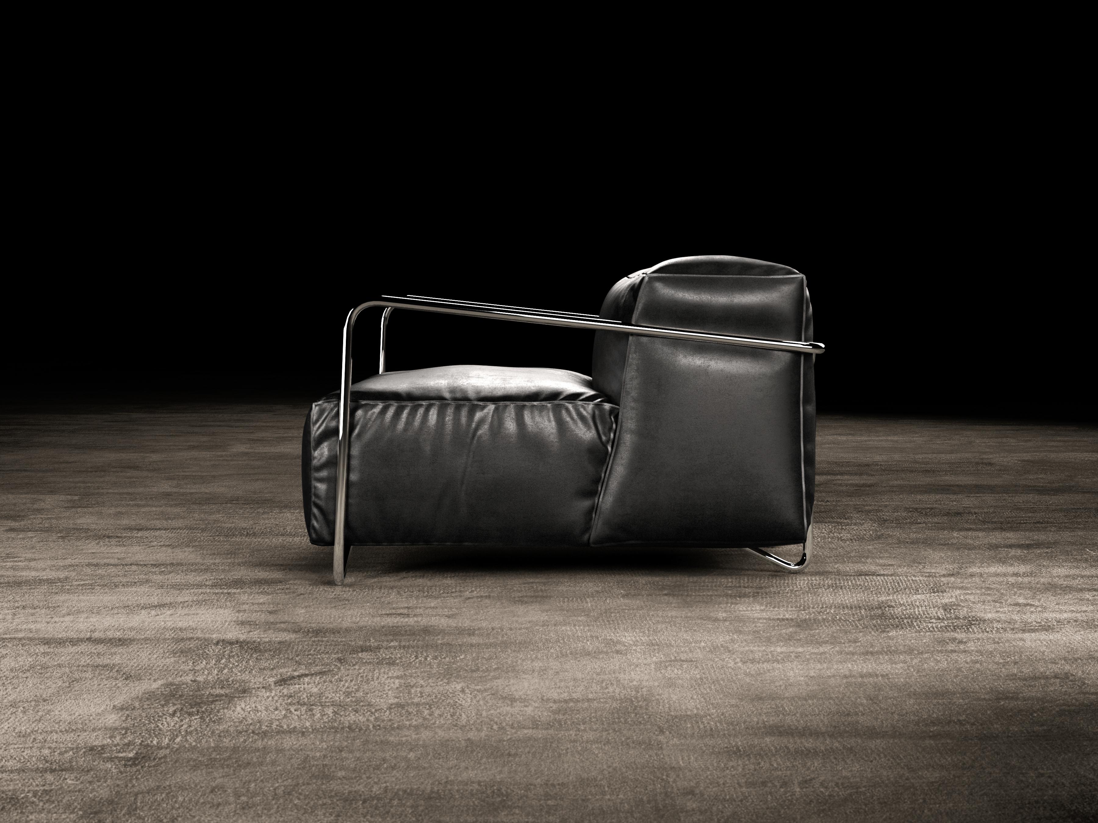 JE T'attends armchair is part of the Esprit Noir Capsule Collection.
JE T'attends armchair is composed of a wooden shell padded with differentiated density polyurethane foam with a top layer mixed with goose feather. The armchair is completely