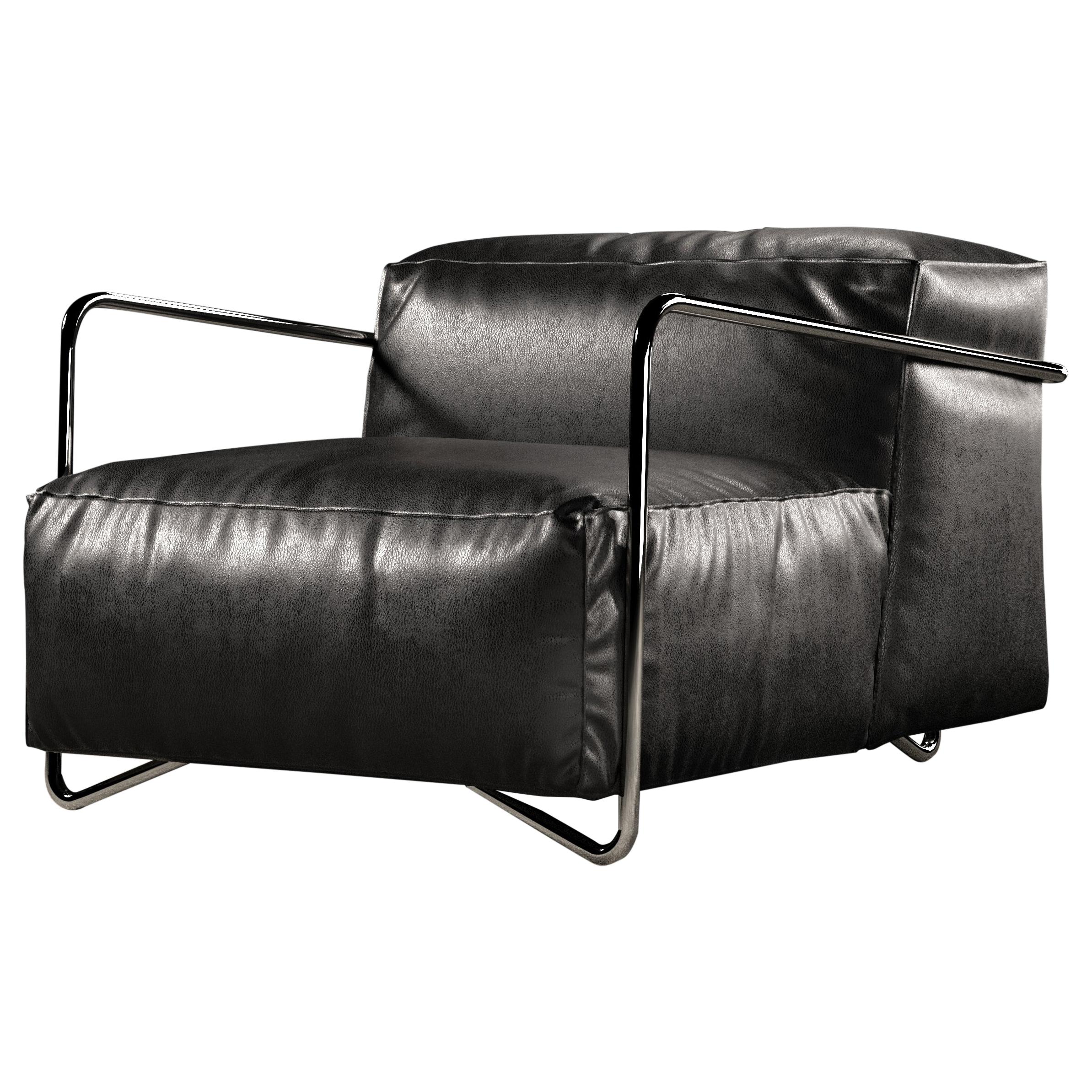 JE T'attends Armchair Black Leather