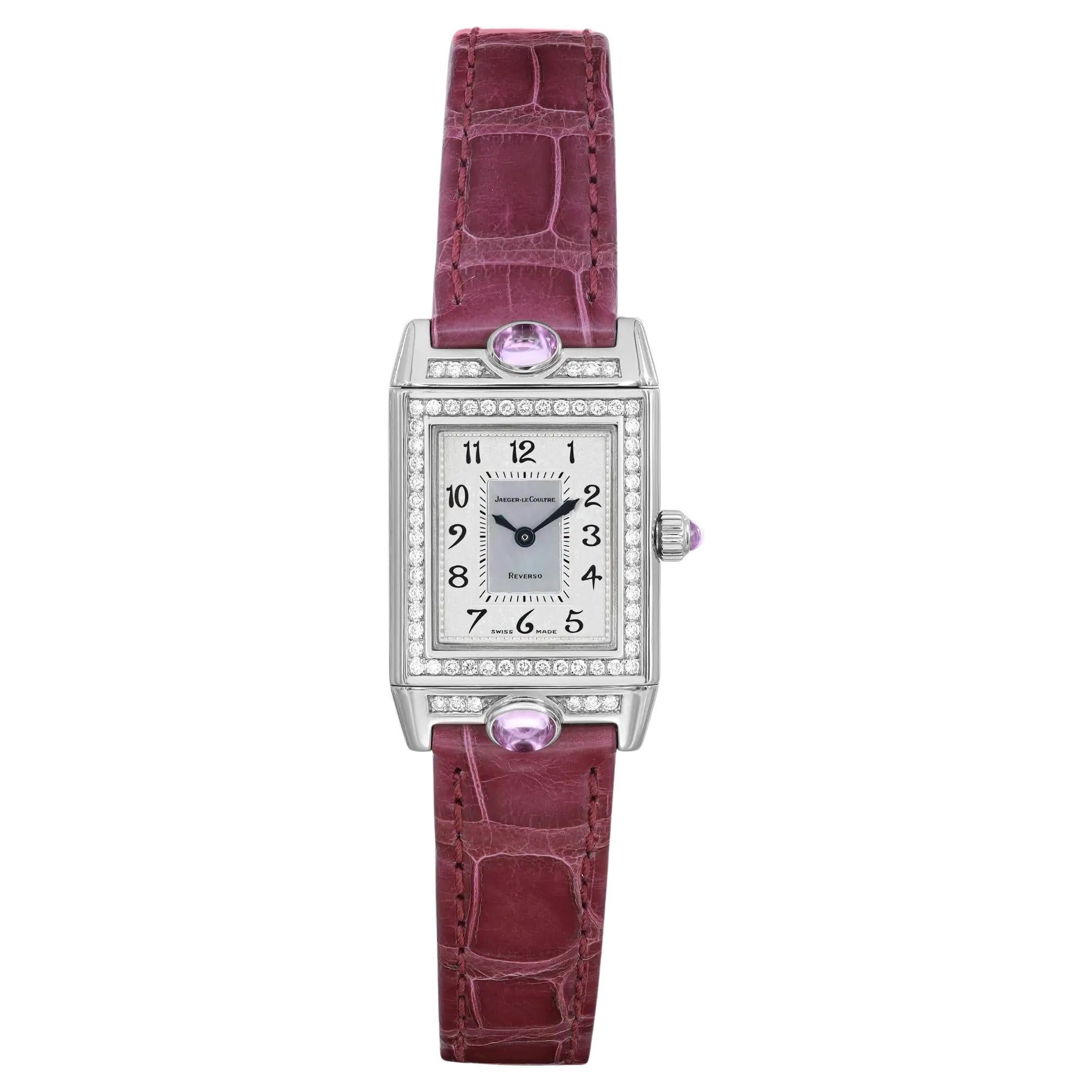 Jeager-LeCoultre Reverso 18k Gold Diamond Gem Stone Silver Dial Watch Q2623402 For Sale