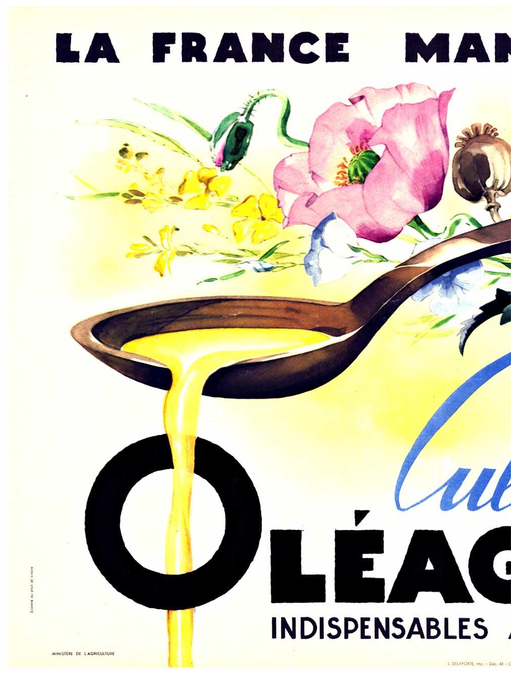 Original Cultivez des Oleagineux French mid-century vintage poster - Print by Jean A. Mercier