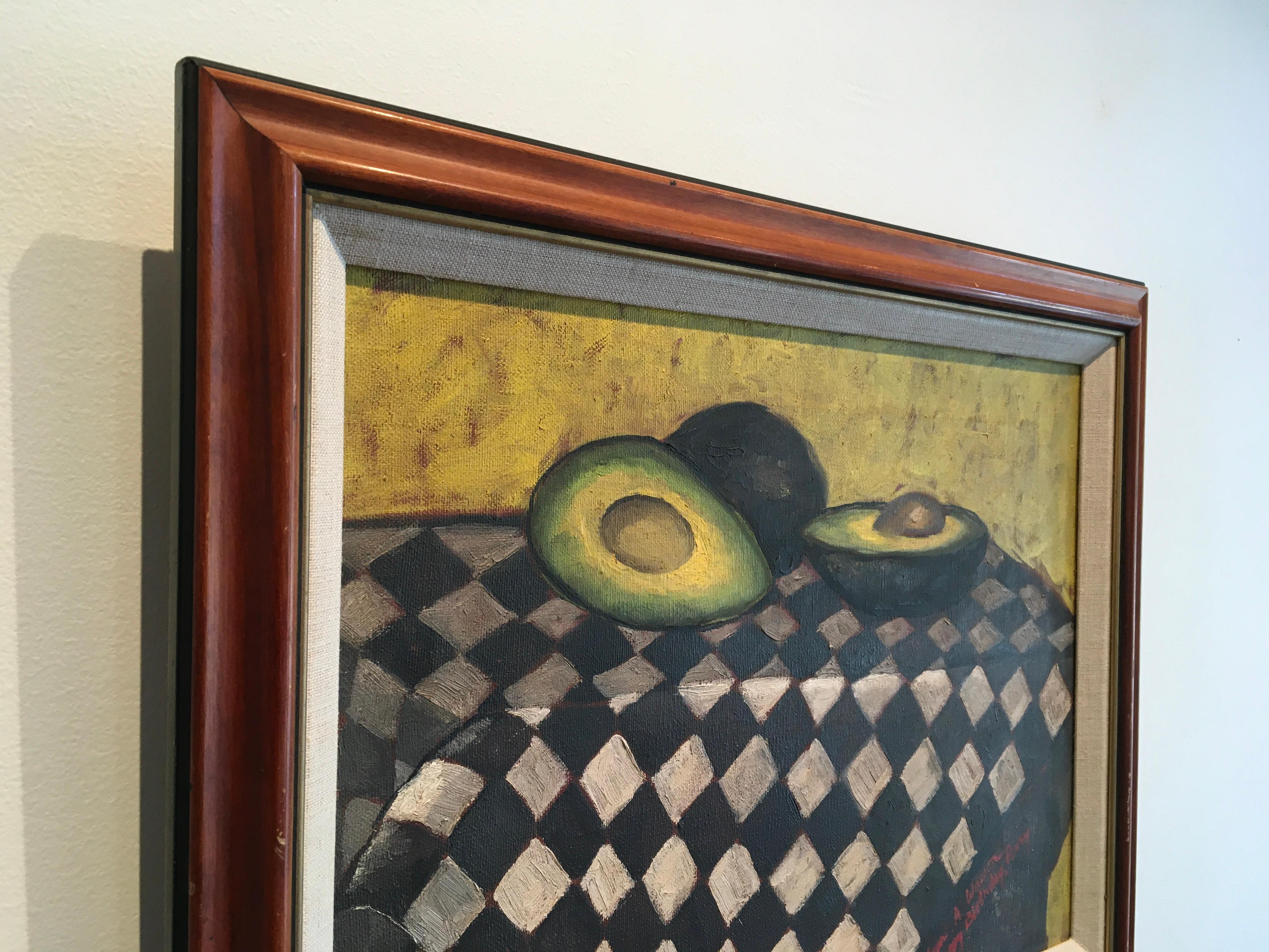'Natura morta con avocado', Attribuito a Jean W., Pittura a olio su tela 1