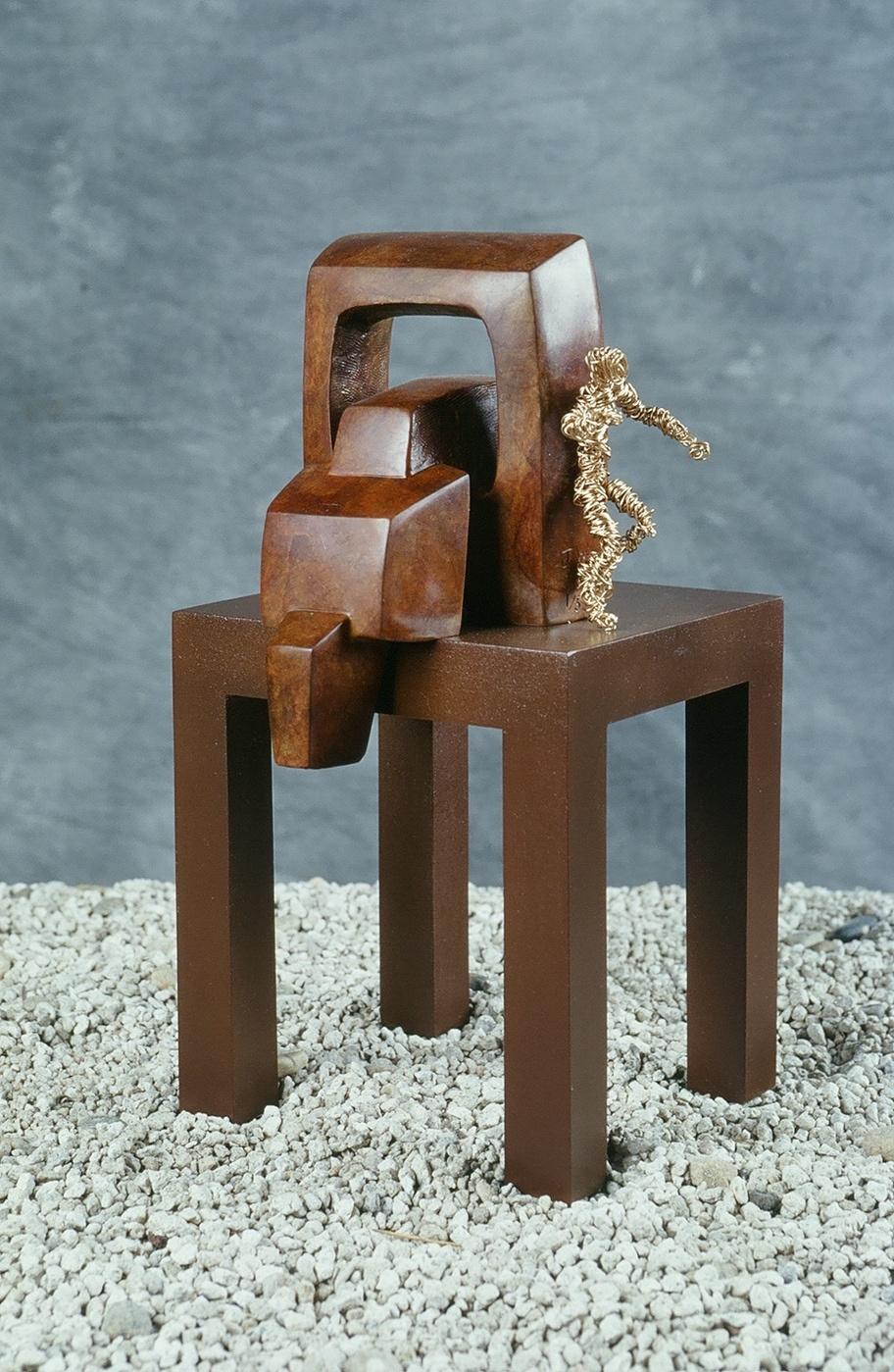 Jean Adele Wolff Abstract Sculpture - L'Escalier Restant bronze wood figure