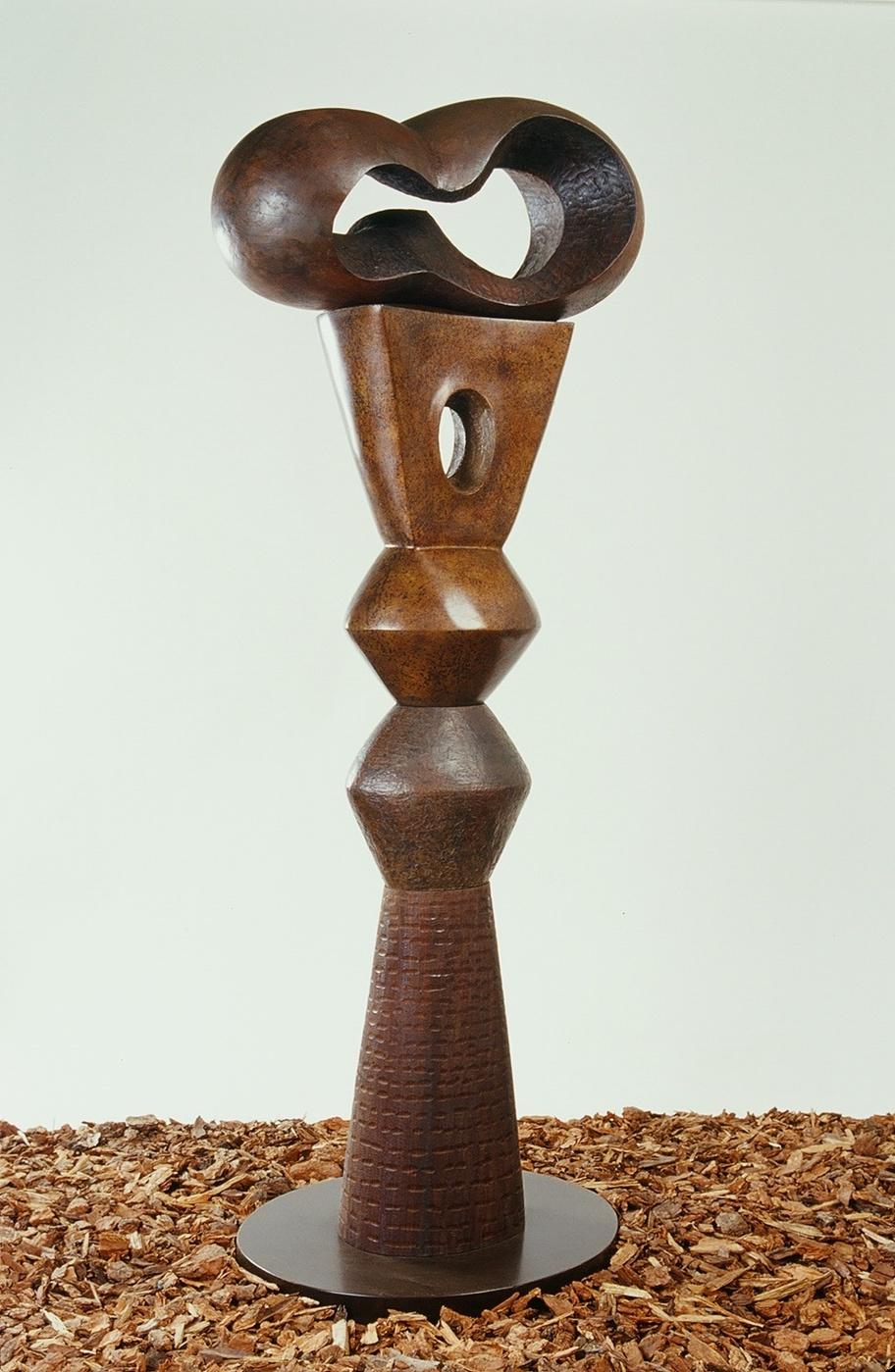 Jean Adele Wolff Abstract Sculpture - Totem D' Infinité bronze wood totem
