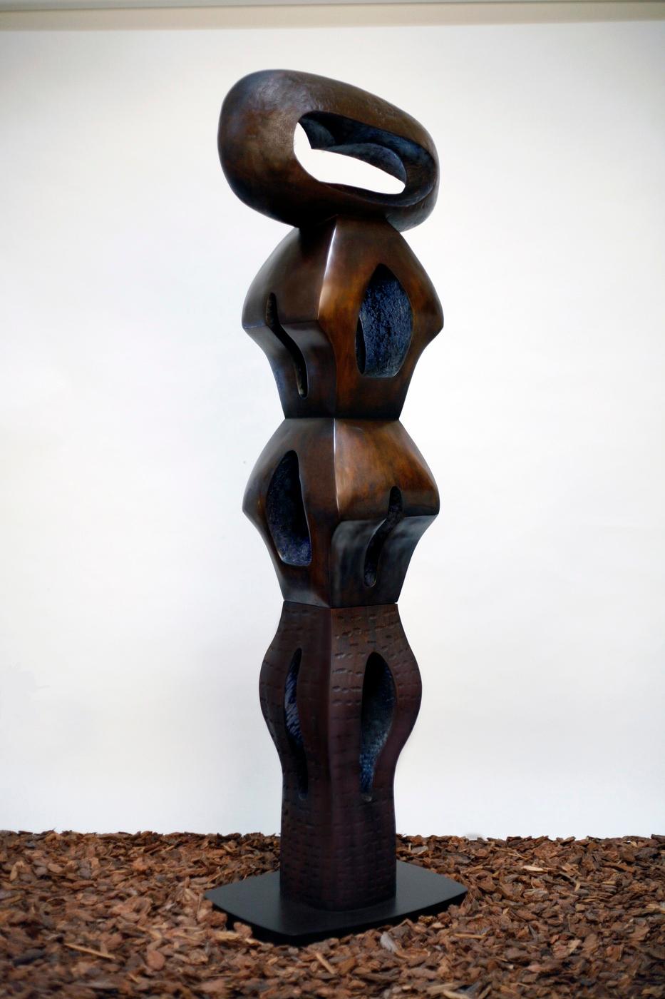 Jean Adele Wolff Abstract Sculpture - Totem d'Esprit bronze wood totem