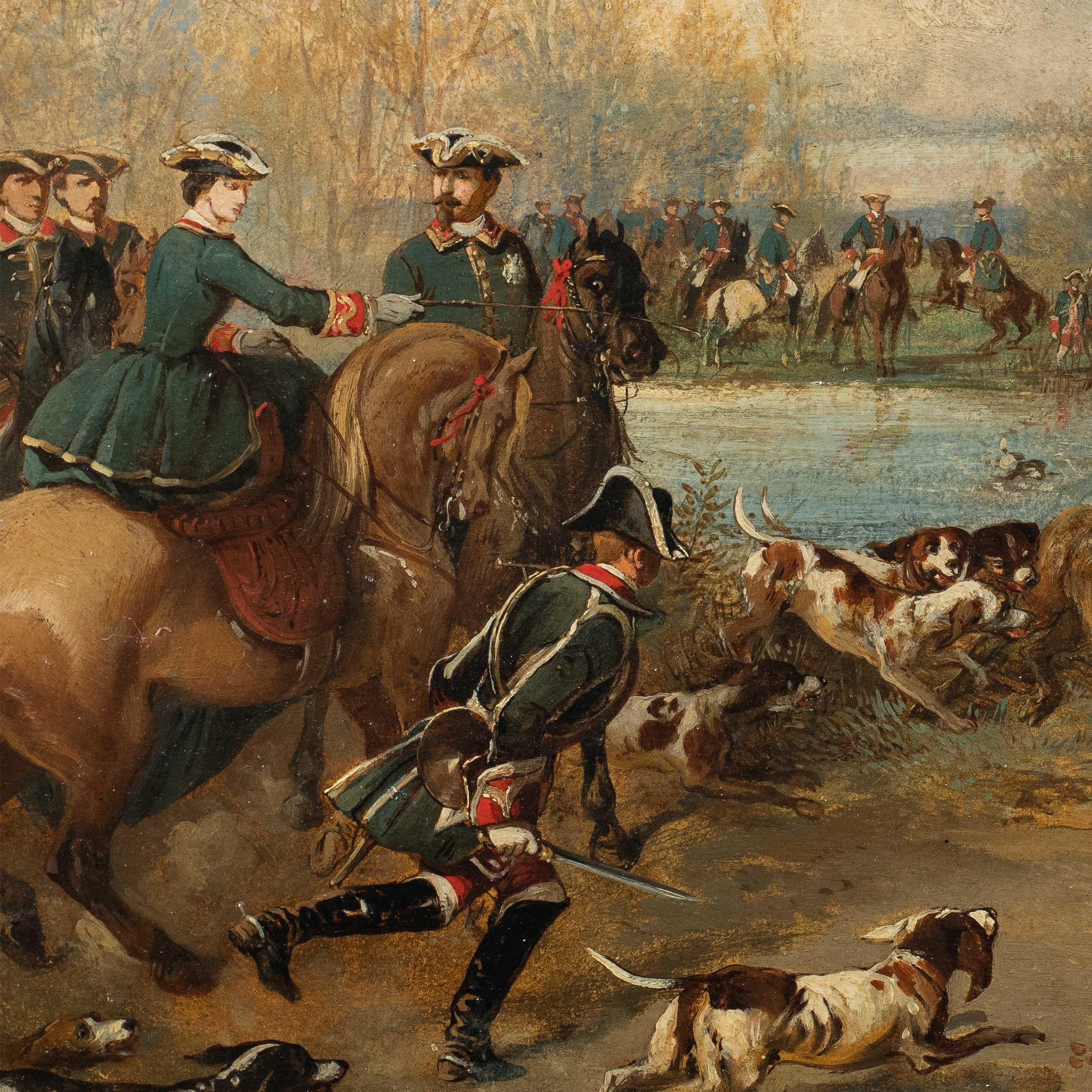 Jean Adolphe Boucé (französischer Maler) - Landschaftsmalerei des 19. Jahrhunderts - Jagd – Painting von  Jean Adolphe Boucé
