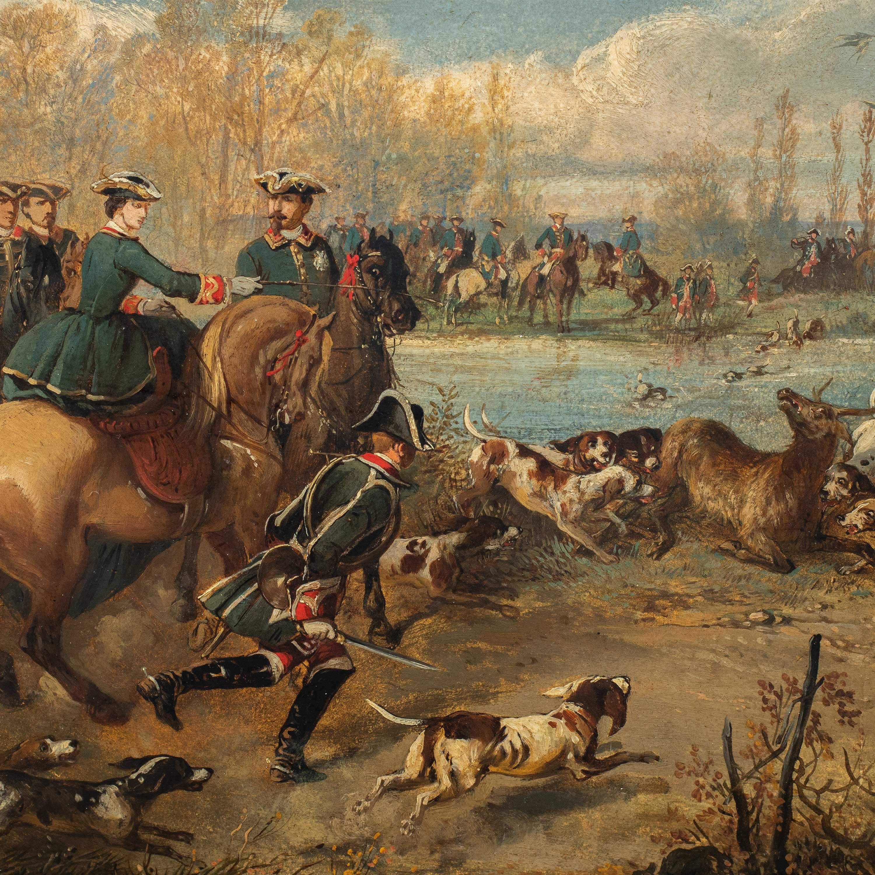 Jean Adolphe Boucé (pintor francés) - Paisaje del siglo XIX - Caza - Painting de  Jean Adolphe Boucé