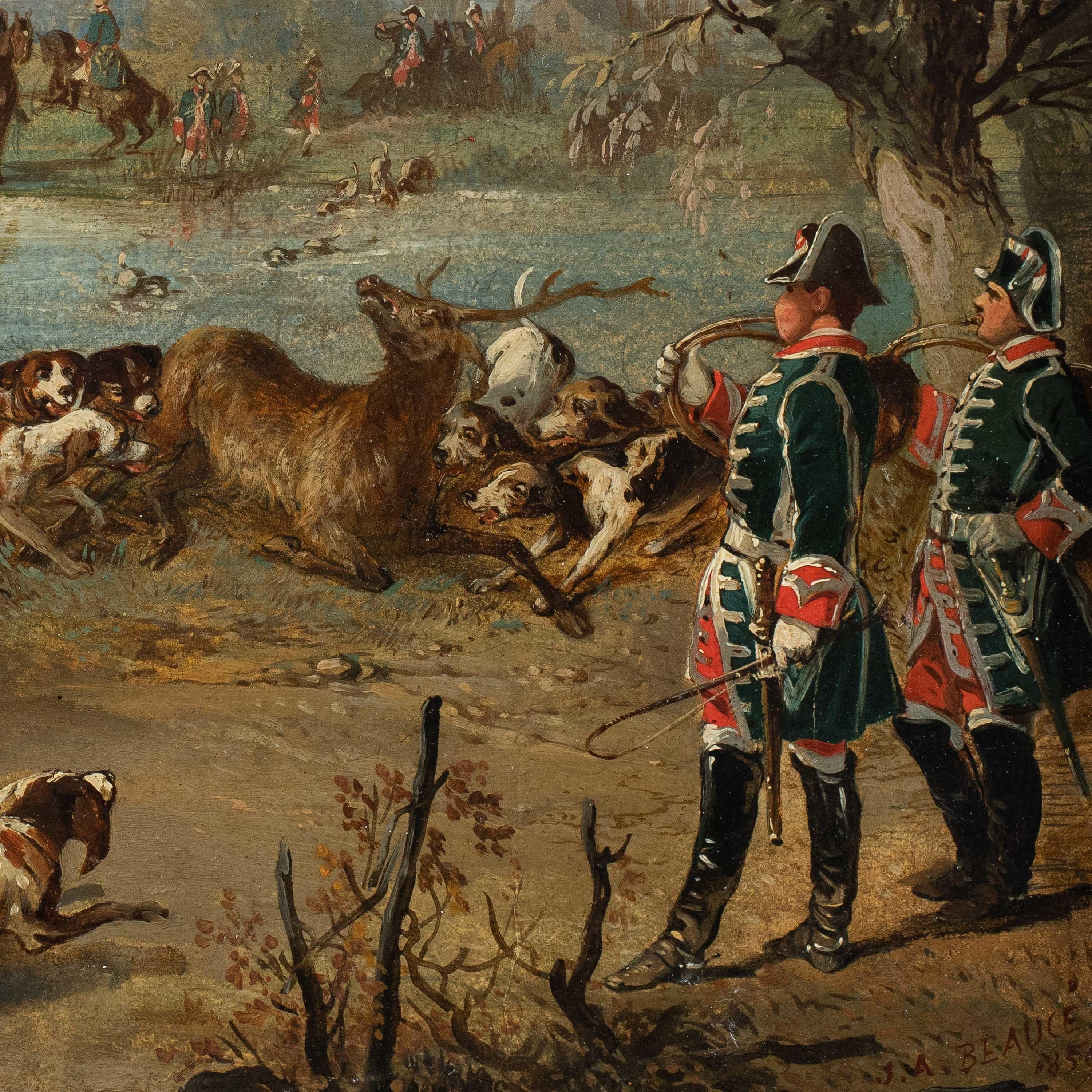 Jean Adolphe Boucé (französischer Maler) - Landschaftsmalerei des 19. Jahrhunderts - Jagd (Naturalismus), Painting, von  Jean Adolphe Boucé