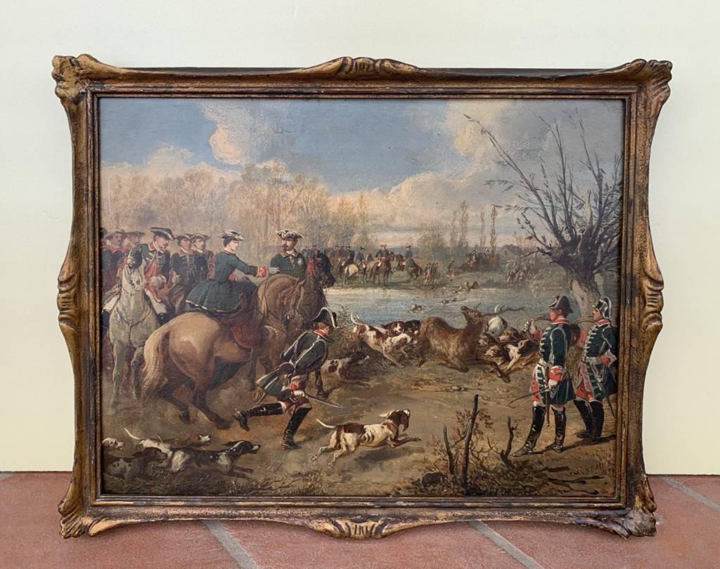 Jean Adolphe Boucé (französischer Maler) - Landschaftsmalerei des 19. Jahrhunderts - Jagd (Braun), Figurative Painting, von  Jean Adolphe Boucé
