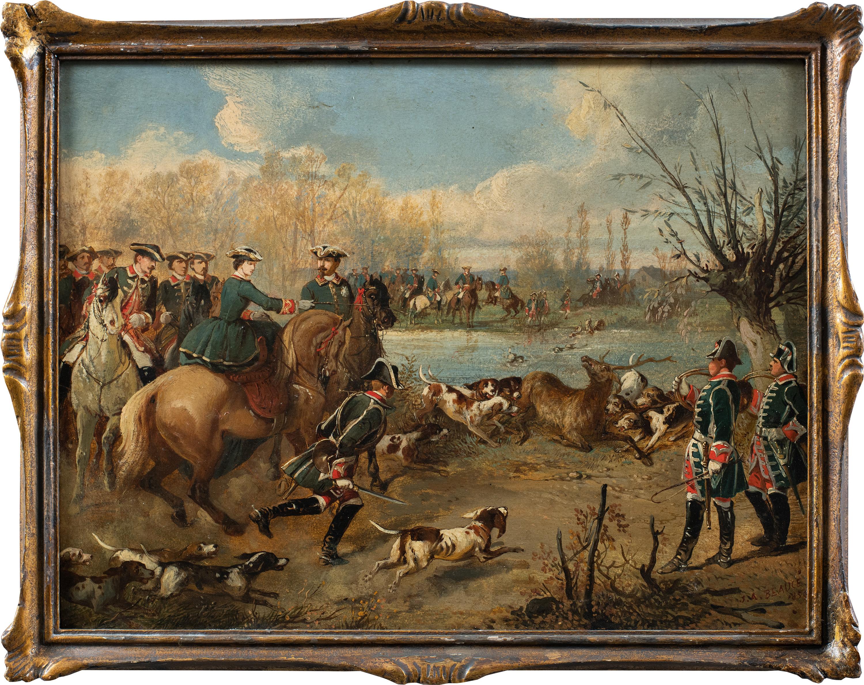Jean Adolphe Boucé (French painter) - 19th century landscape painting - Hunt