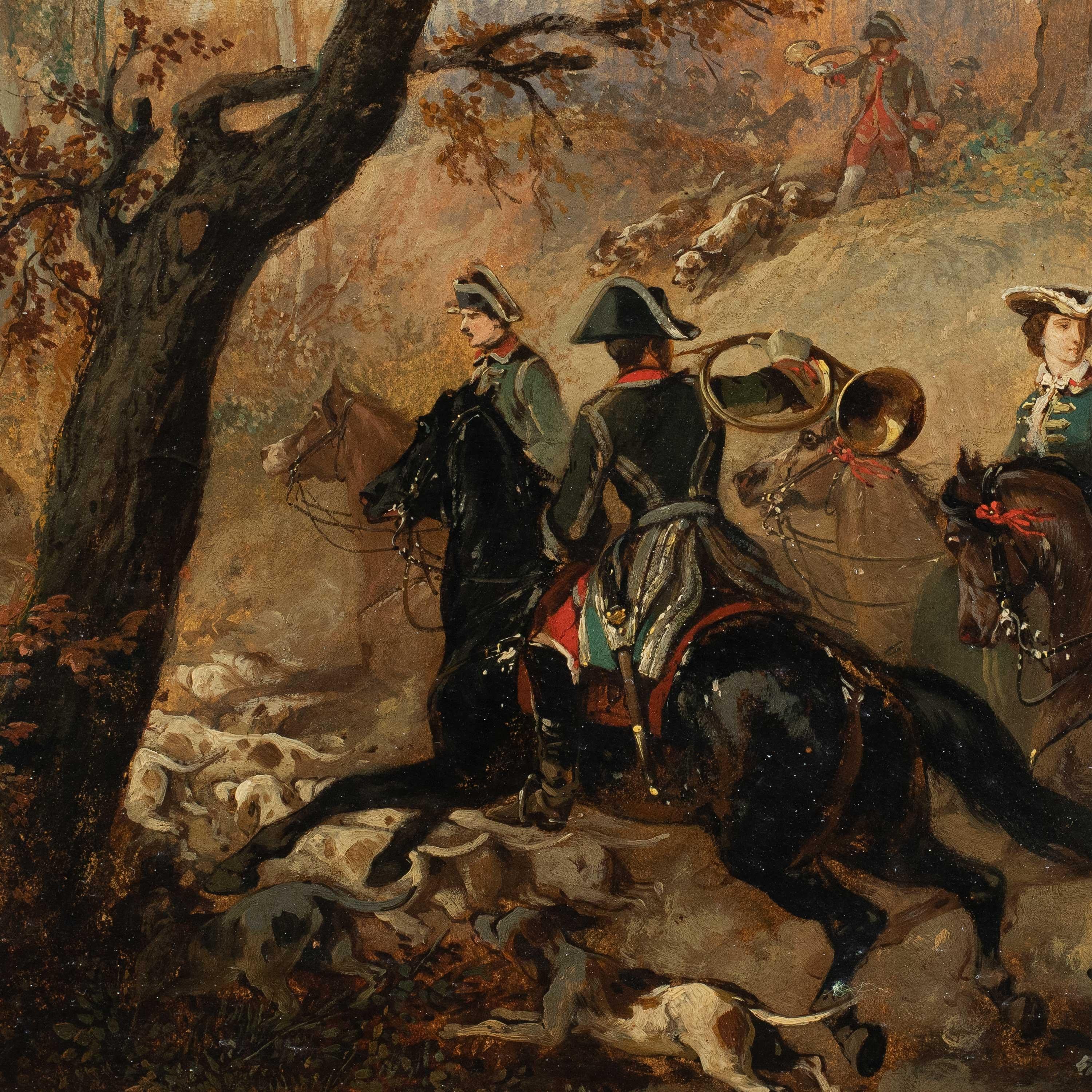 Jean Adolphe Boucé (peintre français) - peinture de paysage du 19e siècle - Chasse - Naturalisme Painting par  Jean Adolphe Boucé