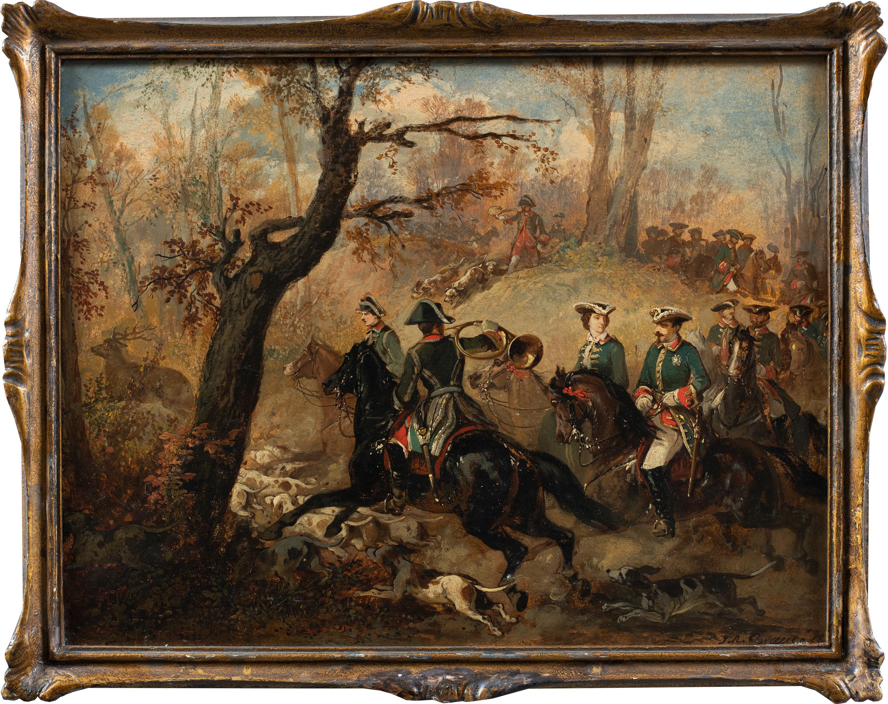 Jean Adolphe Boucé (French painter) - 19th century landscape painting - Hunt