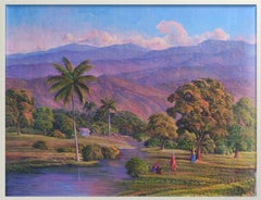 Daily Life By The River- Haitian Acrylic Painting On Canvas