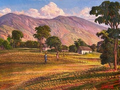 Landscape With People- Haitian Acrylic 12"x16" Painting On Canvas