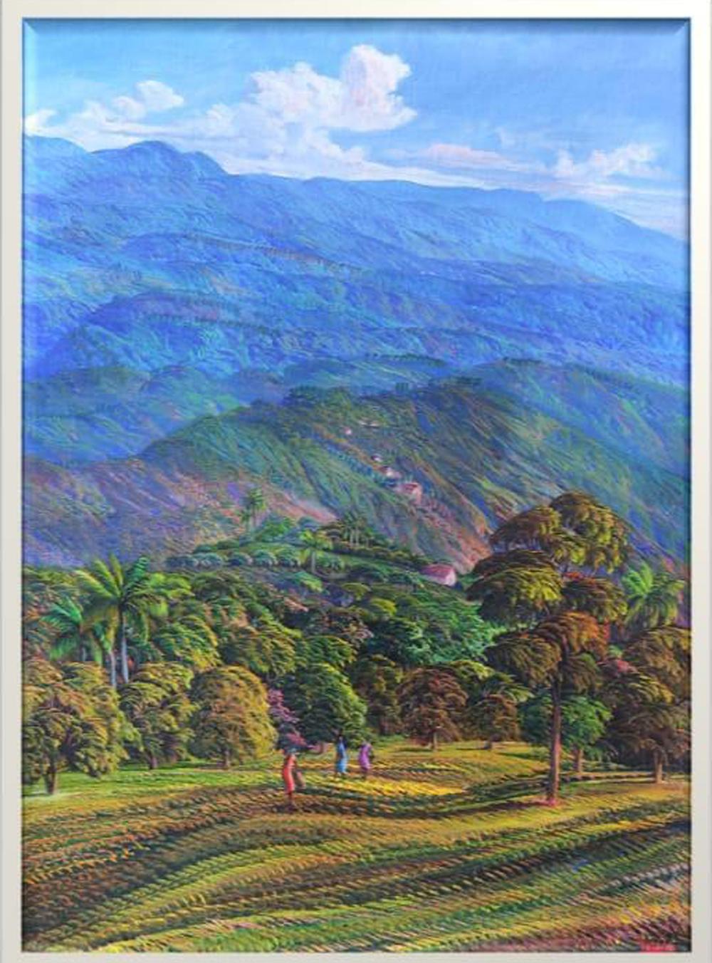 Jean Adrien Seide Figurative Painting - On The Road- Haitian Acrylic Painting On Canvas