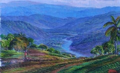 Up The Valley With River View- Haitian 12"x16" Acrylic Painting On Canvas