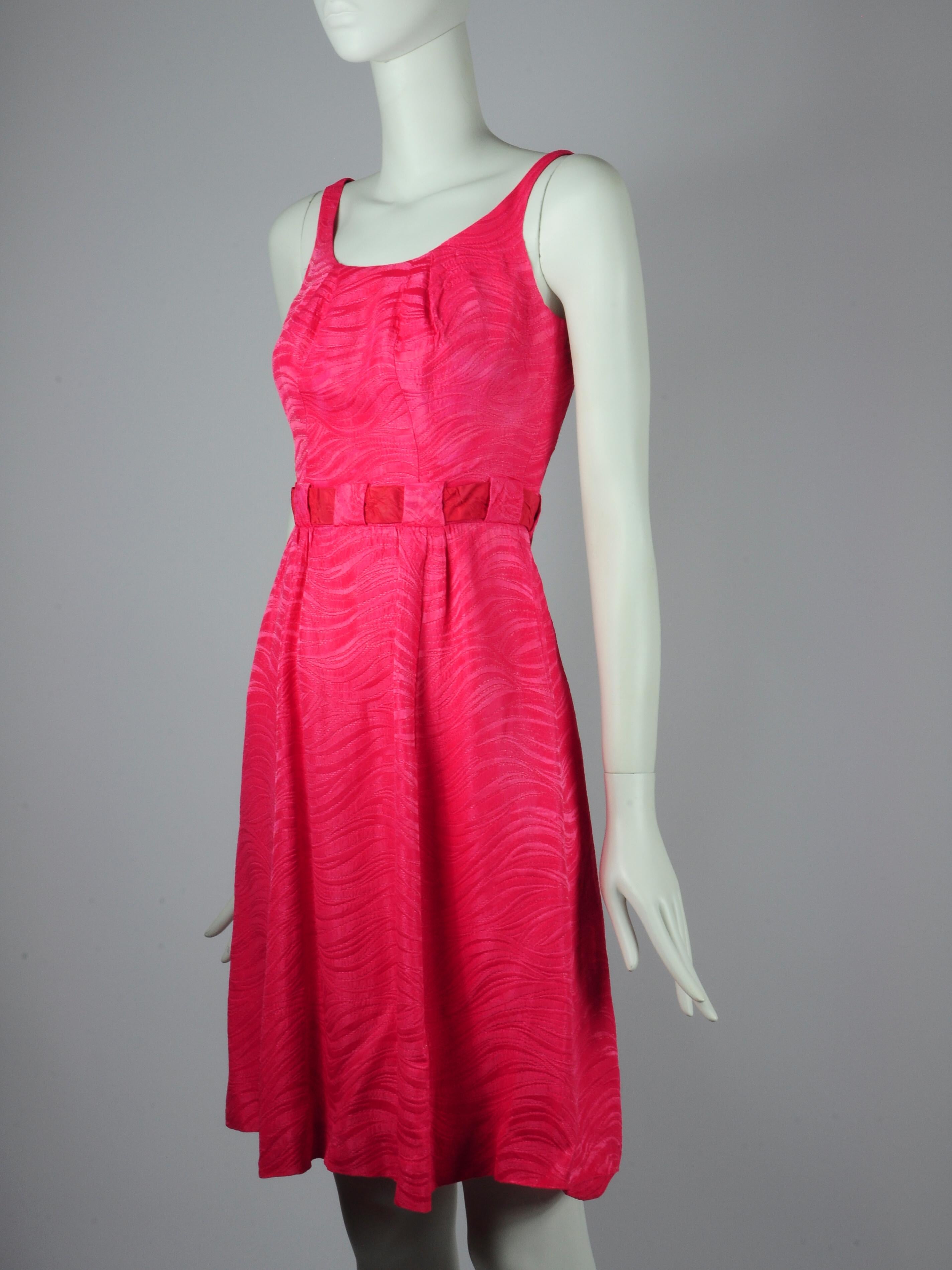 Jean Allen London Dress and Jacket Two Piece Set in Fuchsia Pink with Bow Detail For Sale 1