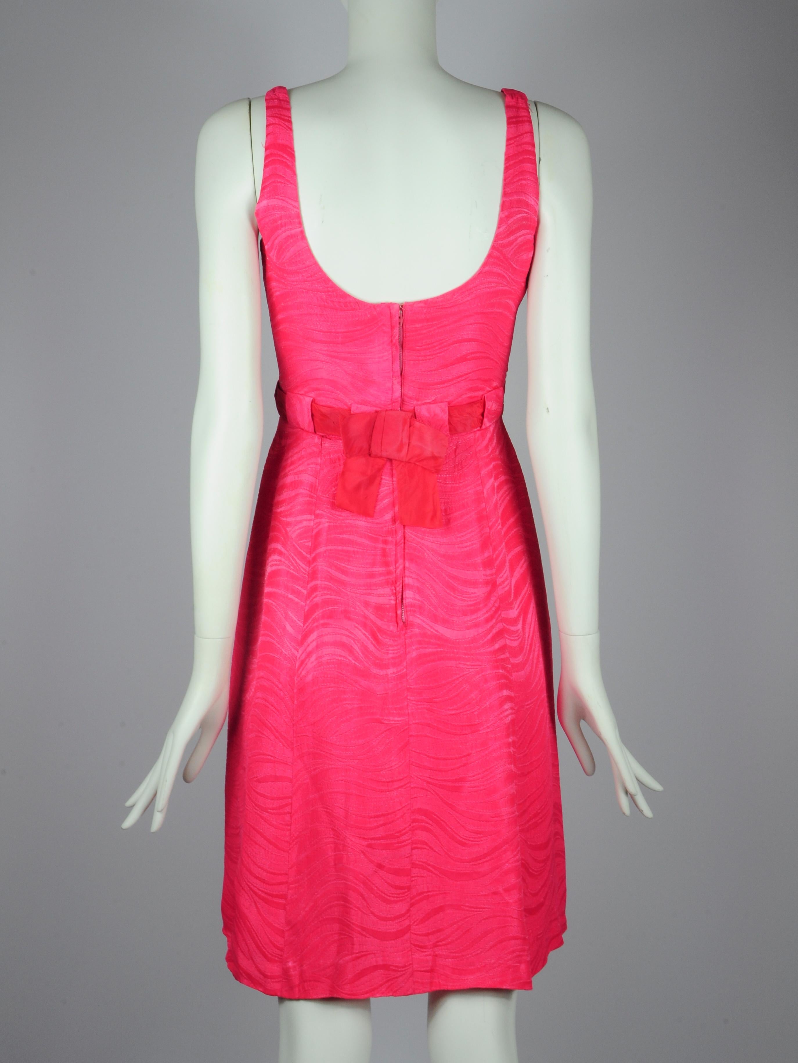 Jean Allen London Dress and Jacket Two Piece Set in Fuchsia Pink with Bow Detail For Sale 4