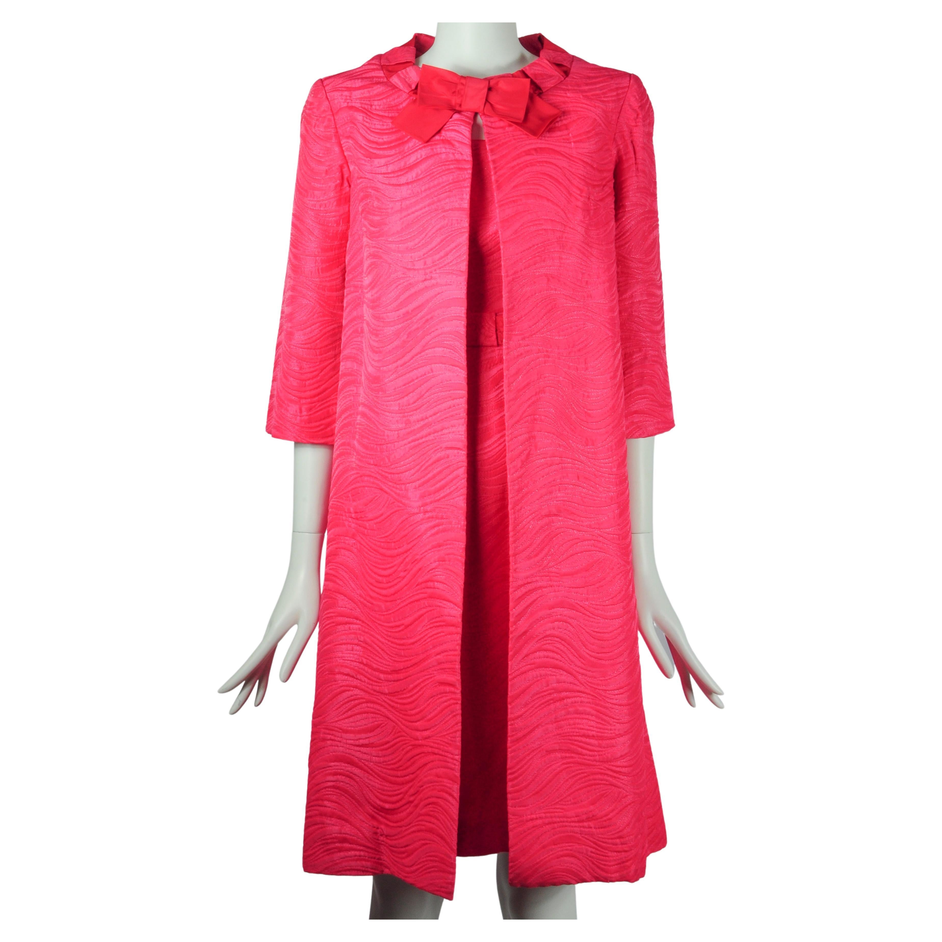 Jean Allen London Dress and Jacket Two Piece Set in Fuchsia Pink with Bow Detail For Sale