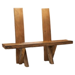 Vintage Jean and Sébastien Touret Brutalist Oak Bench, France, 1970s